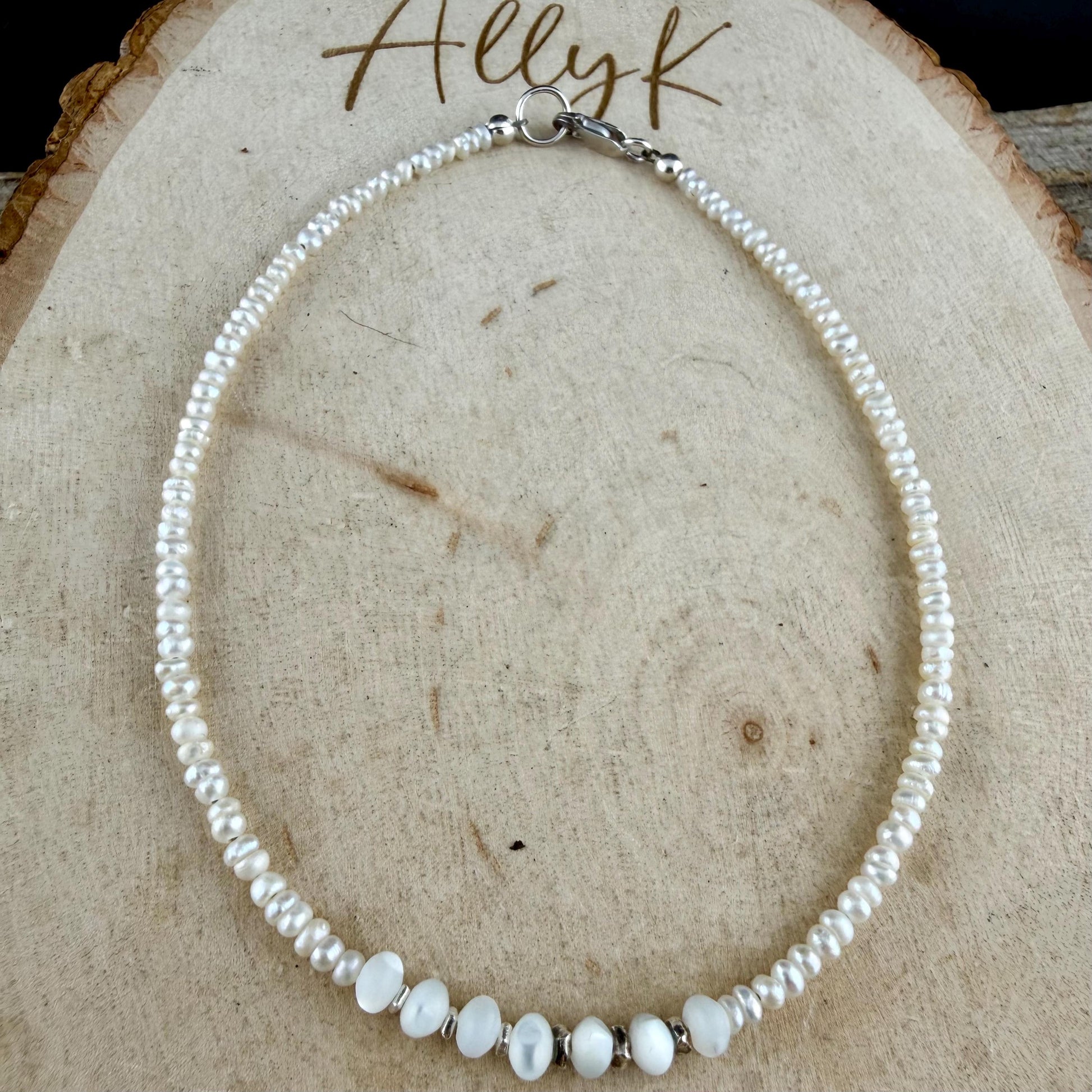 Freshwater Anklet with Mother of Pearl Accent • Sterling Silver Ankle Bracelet