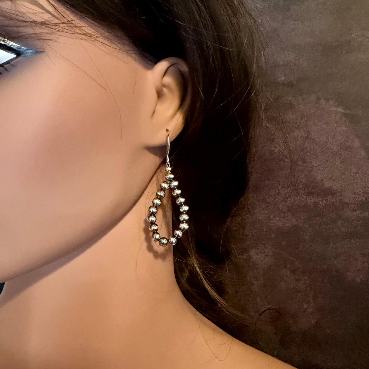 5mm Navajo Pearl Teardrop Earrings • Sterling Silver Southwestern Hoops