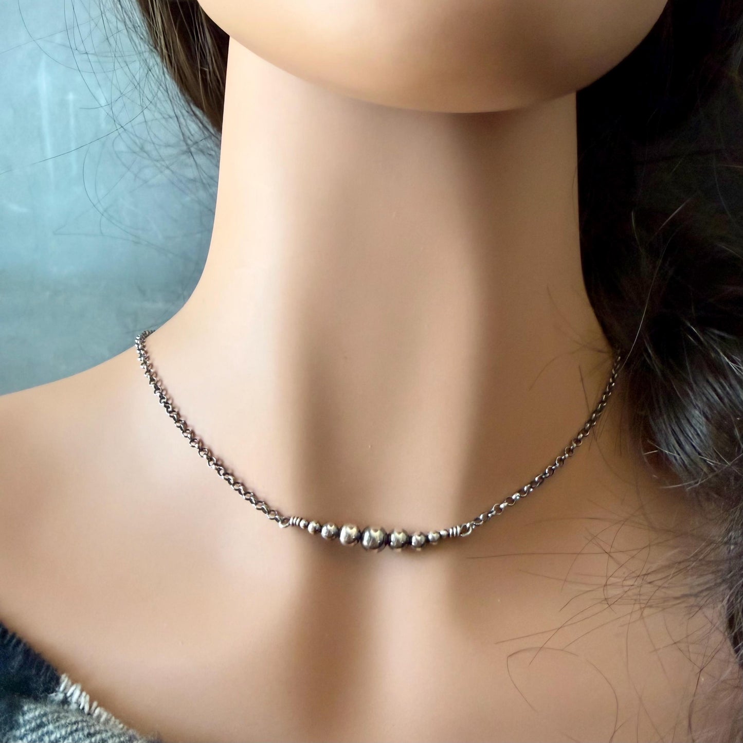 Sterling Silver Desert Pearl Bar Choker | Dainty Southwestern Necklace | Shiny or Oxidized Chain