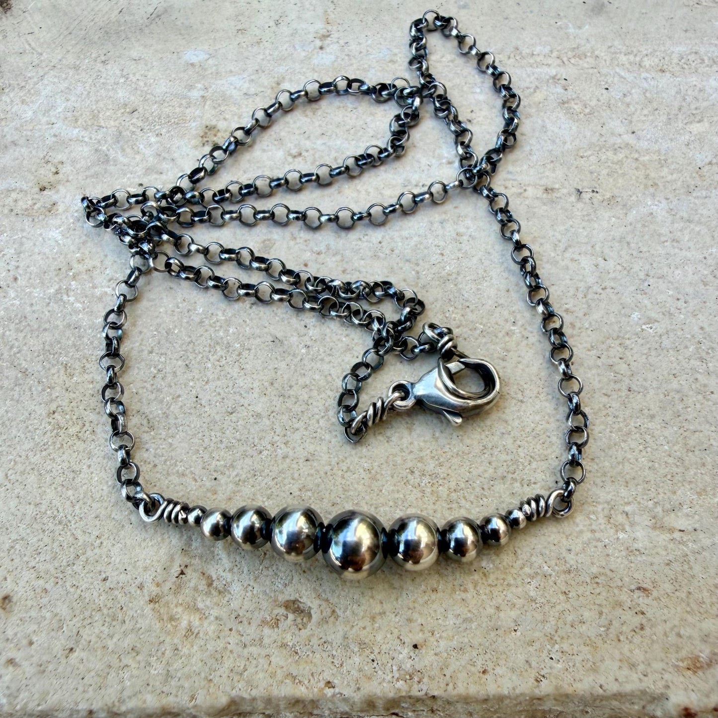 Sterling Silver Desert Pearl Bar Choker | Dainty Southwestern Necklace | Shiny or Oxidized Chain