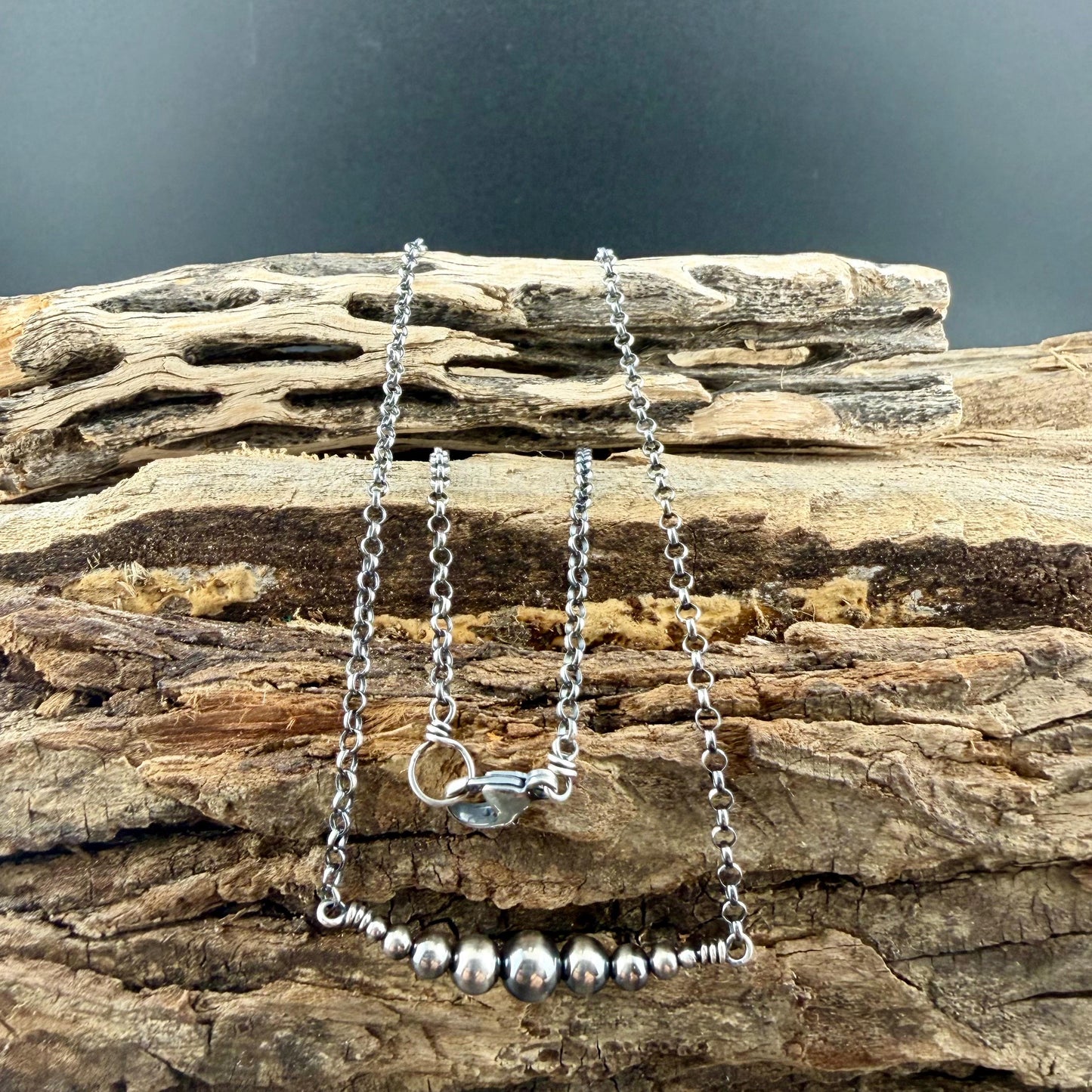 Sterling Silver Desert Pearl Bar Choker | Dainty Southwestern Necklace | Shiny or Oxidized Chain