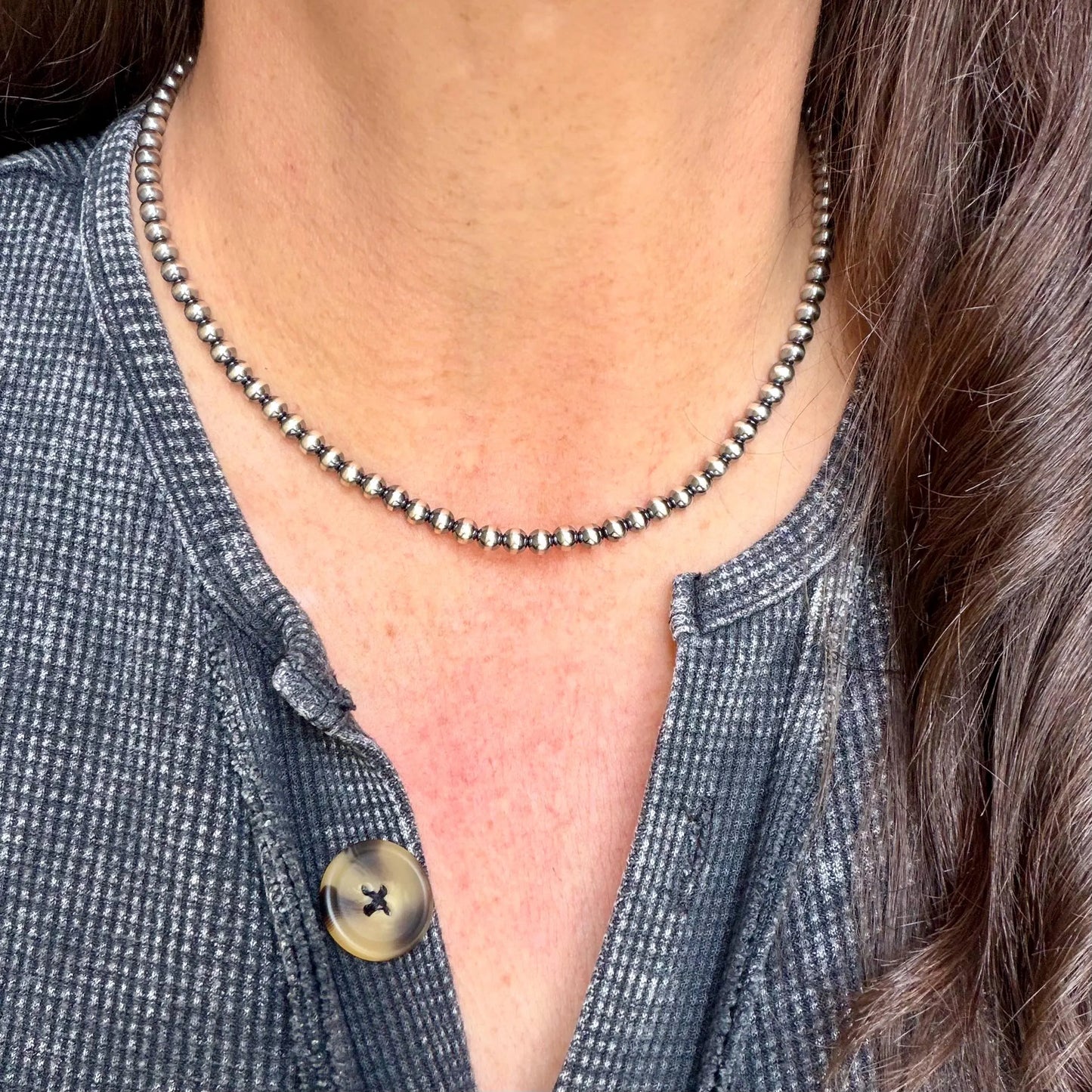 5mm Sterling Silver Desert Pearl Choker Necklace • Classic Southwestern Elegance