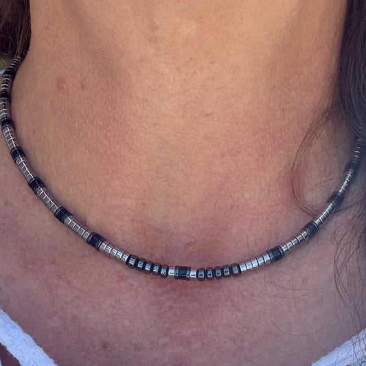 Sterling Silver Black Onyx & Hematite Necklace | Modern Unisex Handmade Jewelry