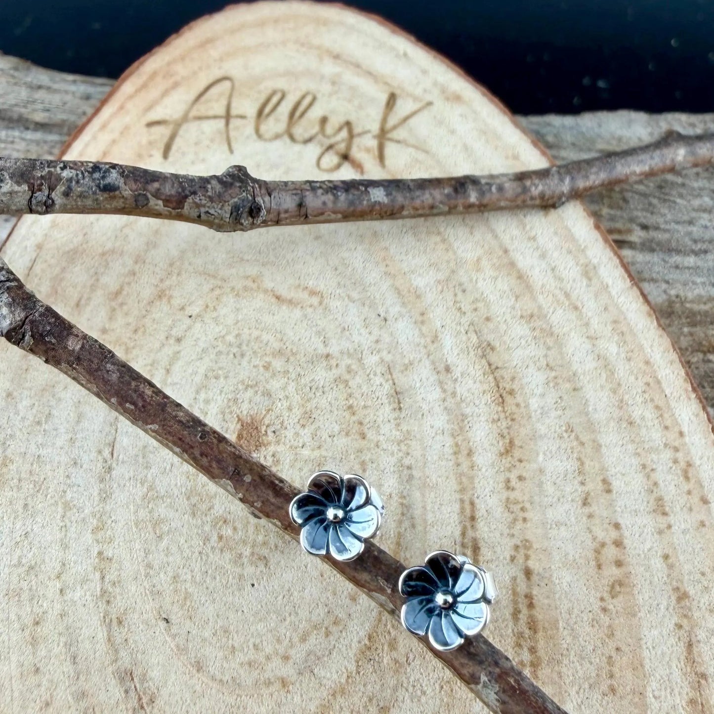 Sterling Silver Flower Stud Earrings • 7mm Dainty Floral Posts
