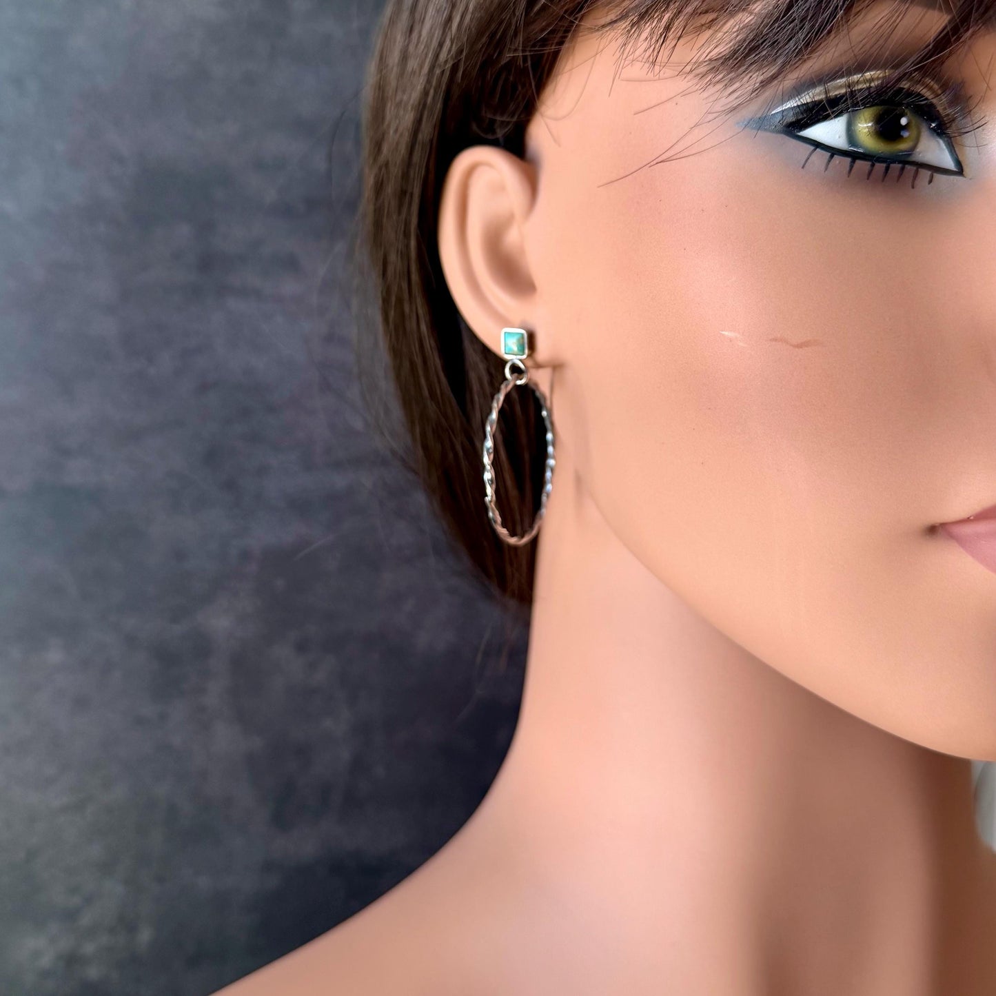 Turquoise Hoop & Post Earrings • Sterling Silver • Kingman Turquoise