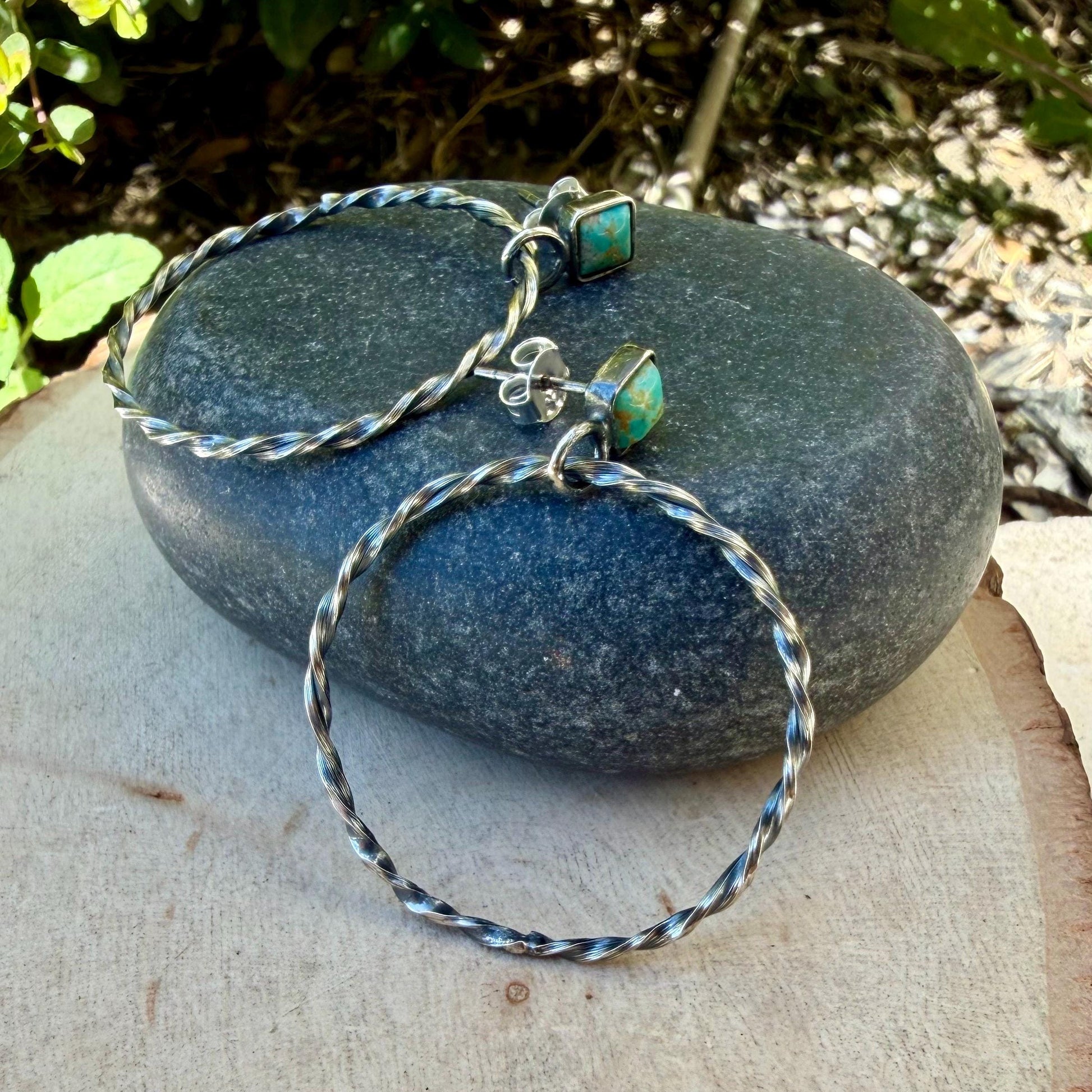 Turquoise Hoop & Post Earrings • Sterling Silver • Kingman Turquoise