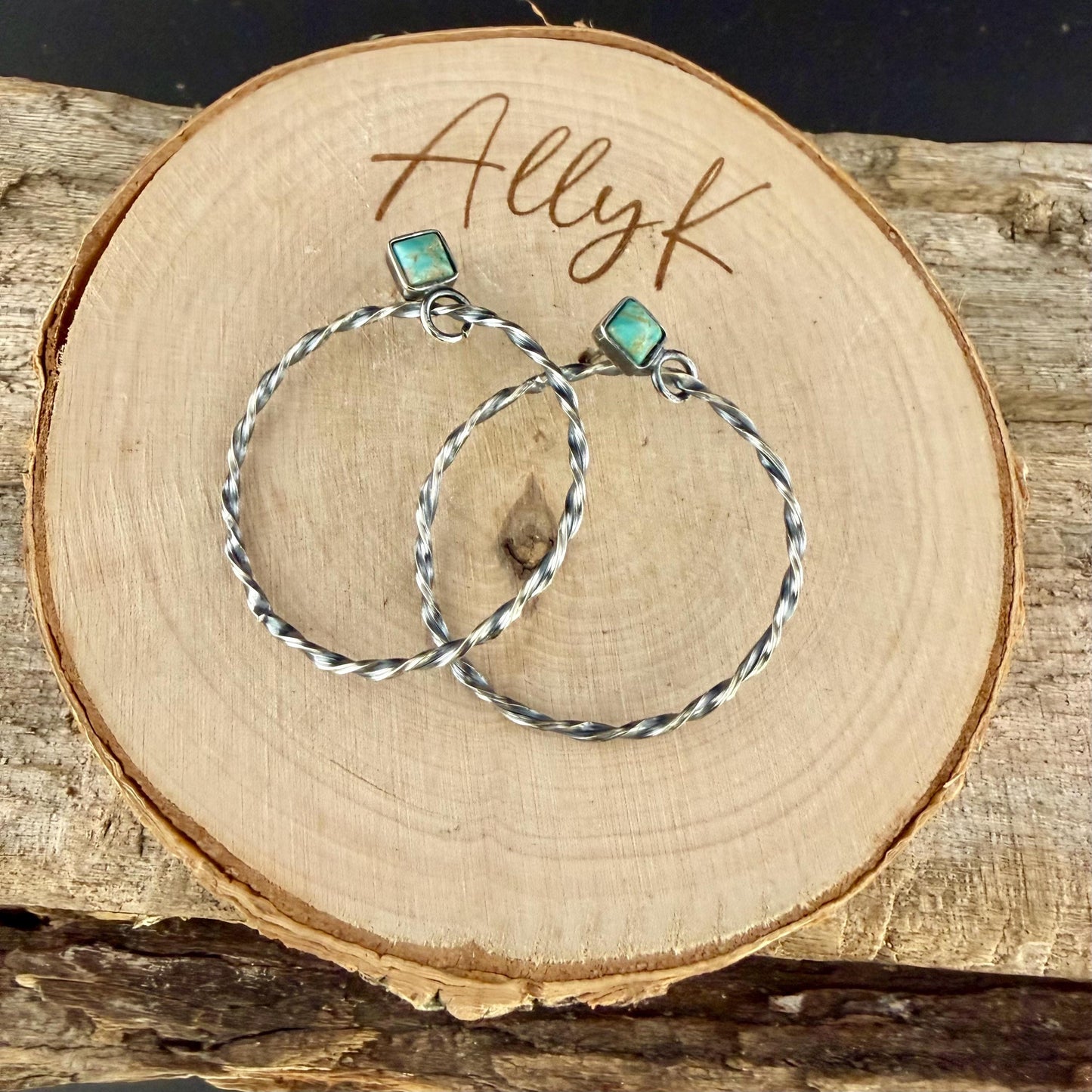Turquoise Hoop & Post Earrings • Sterling Silver • Kingman Turquoise