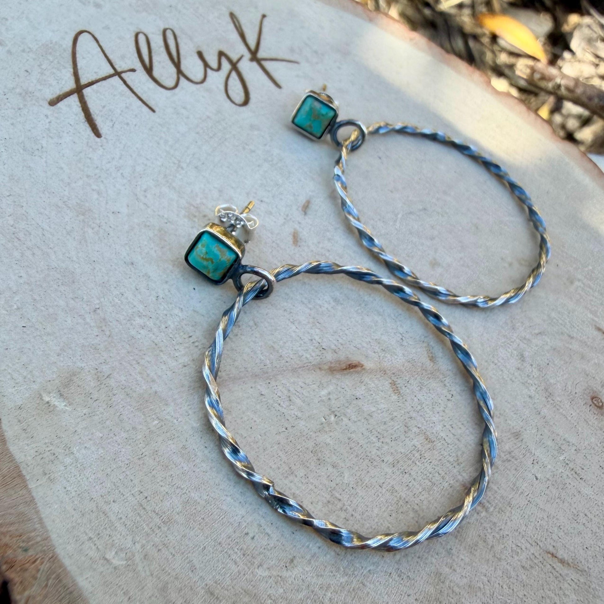 Turquoise Hoop & Post Earrings • Sterling Silver • Kingman Turquoise