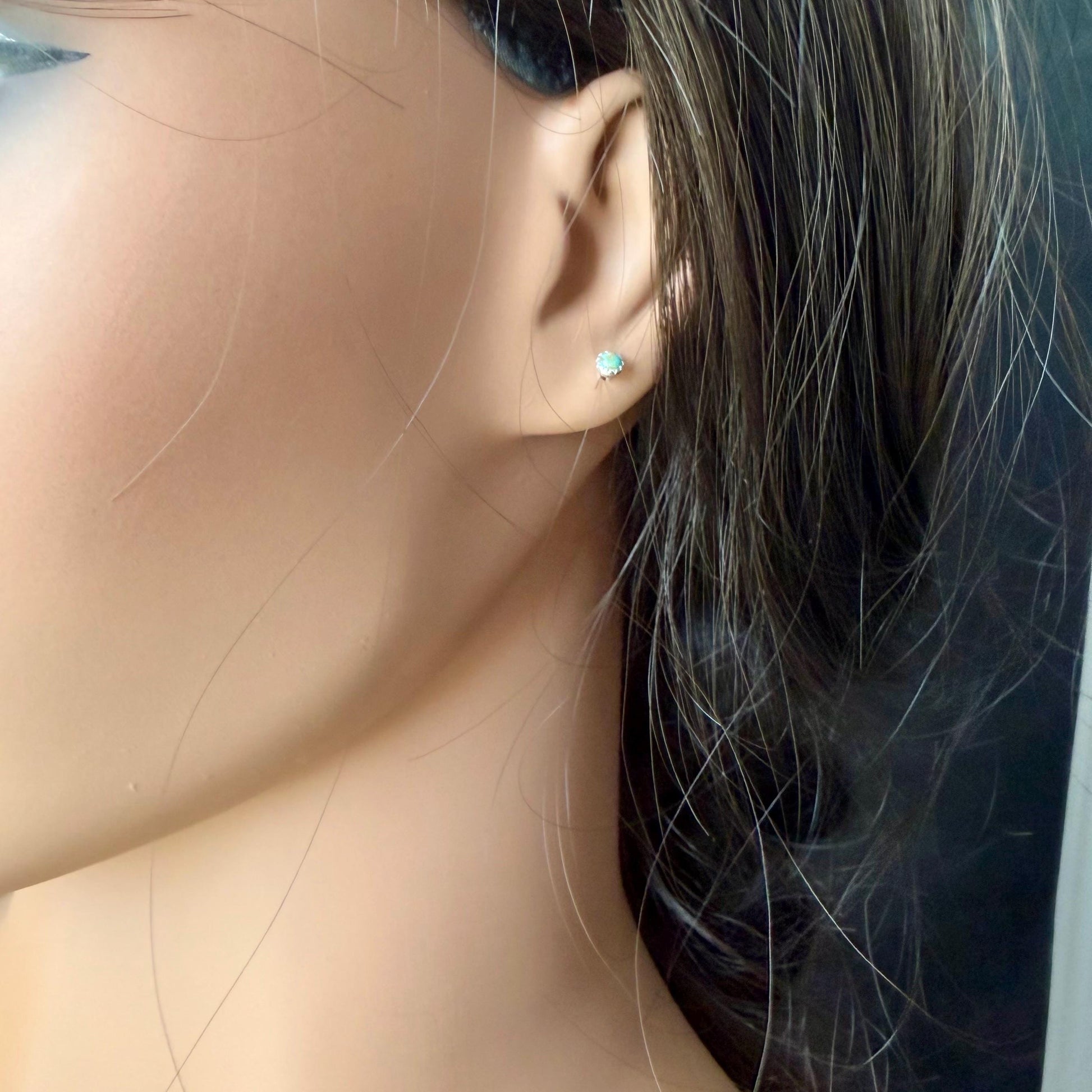 3mm Kingman Turquoise Stud Earrings • Sterling Silver • Tiny Blue Green Turquoise Studs