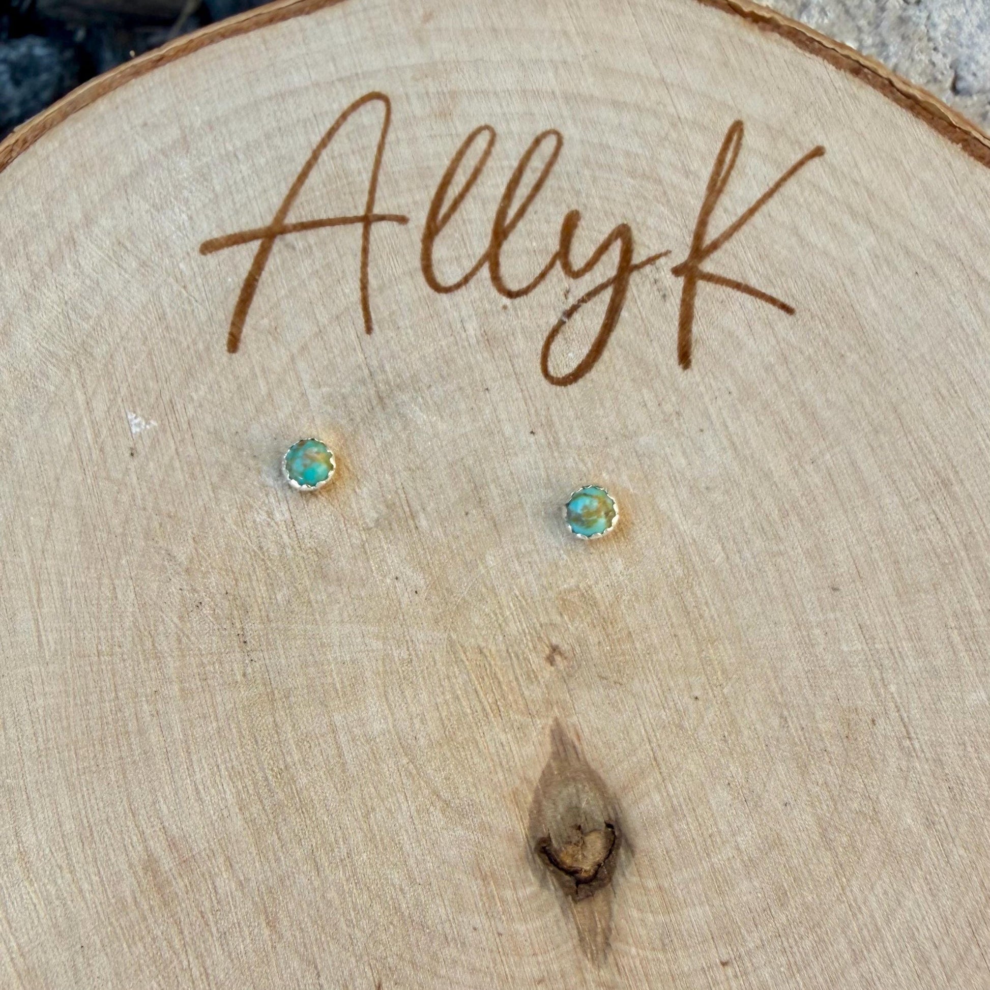 3mm Kingman Turquoise Stud Earrings • Sterling Silver • Tiny Blue Green Turquoise Studs