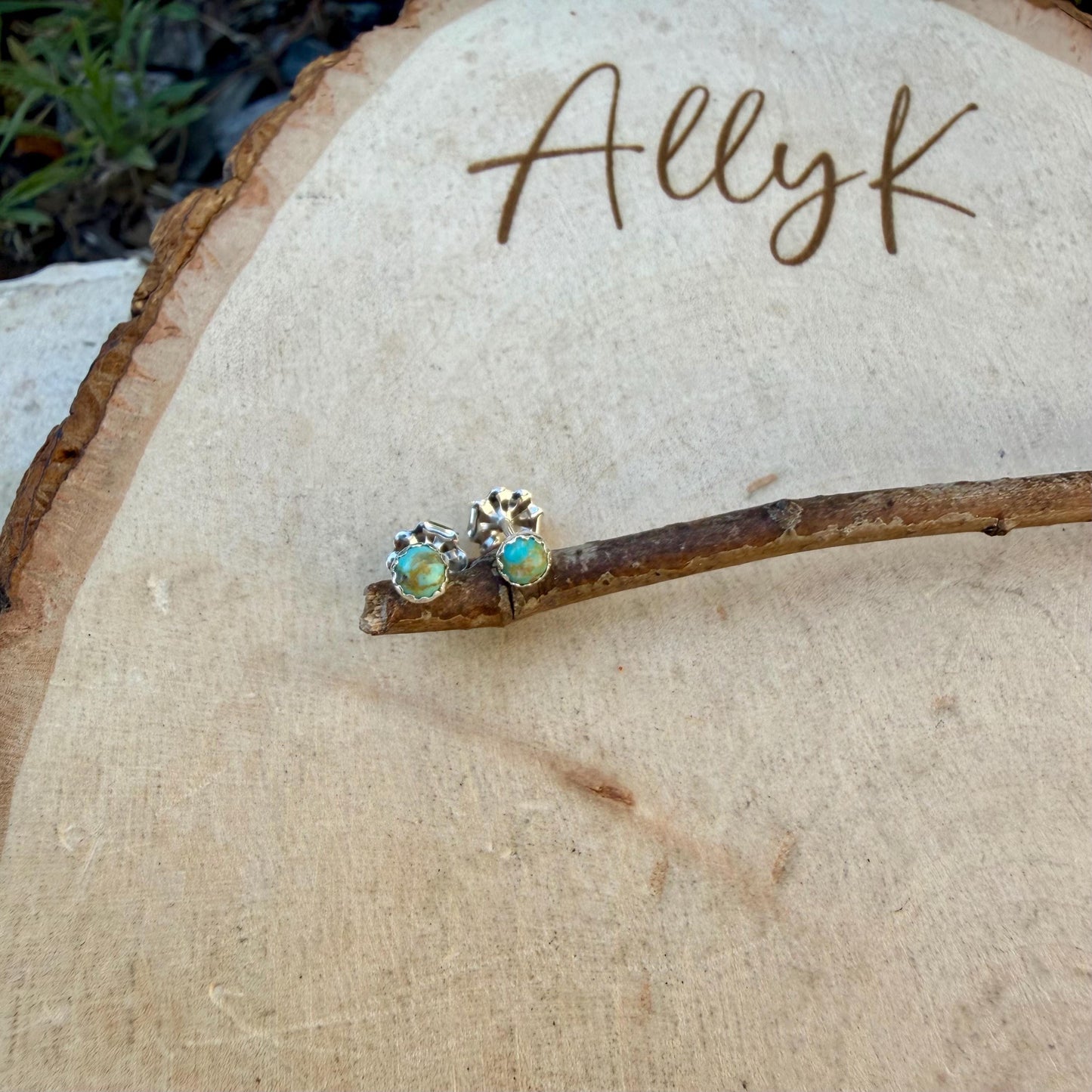 3mm Kingman Turquoise Stud Earrings • Sterling Silver • Tiny Blue Green Turquoise Studs