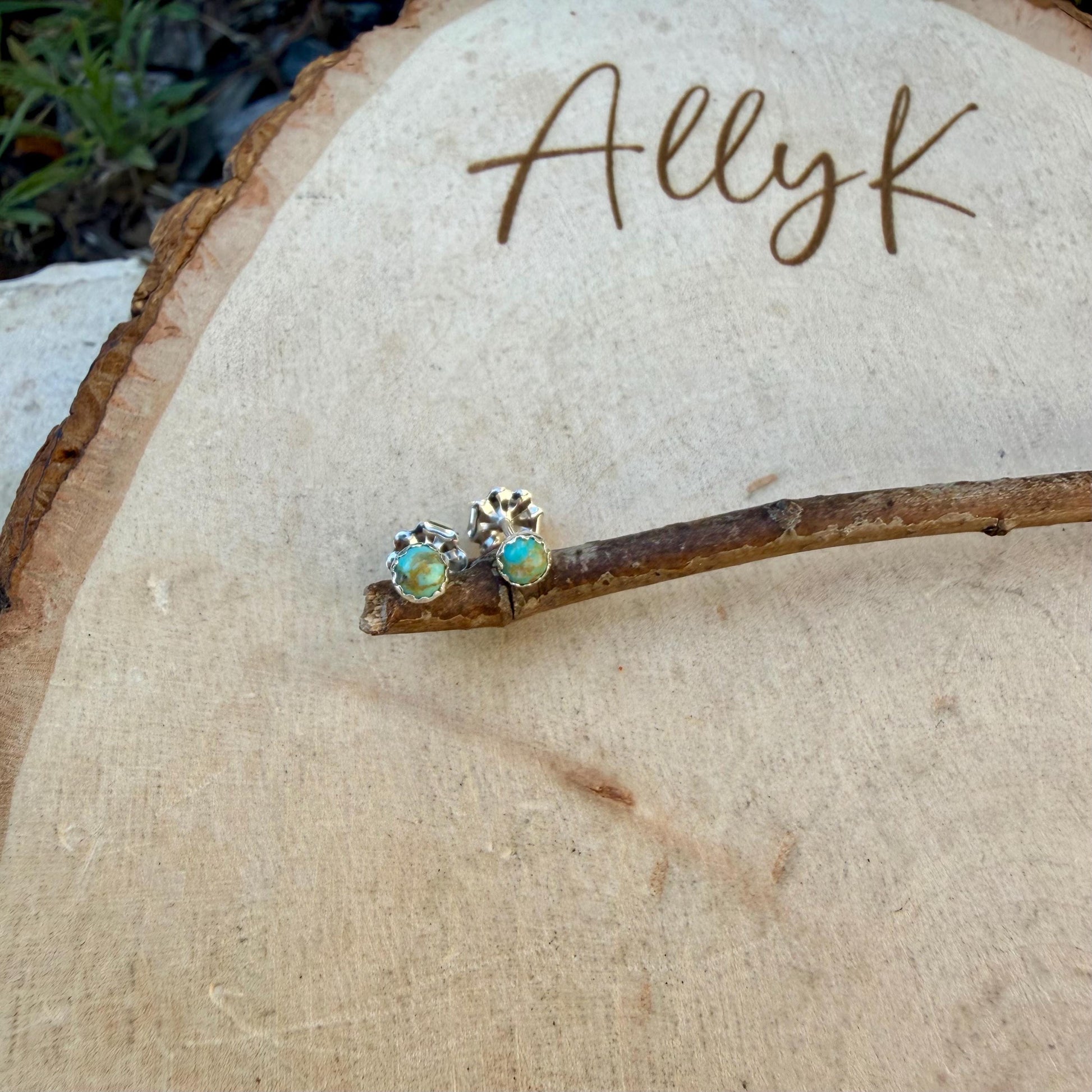 3mm Kingman Turquoise Stud Earrings • Sterling Silver • Tiny Blue Green Turquoise Studs