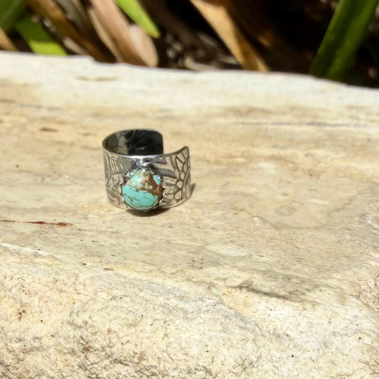 5mm Number 8 Genuine Turquoise Sterling Silver Ear Cuff | Floral Doodle Band, No-Piercing Earring