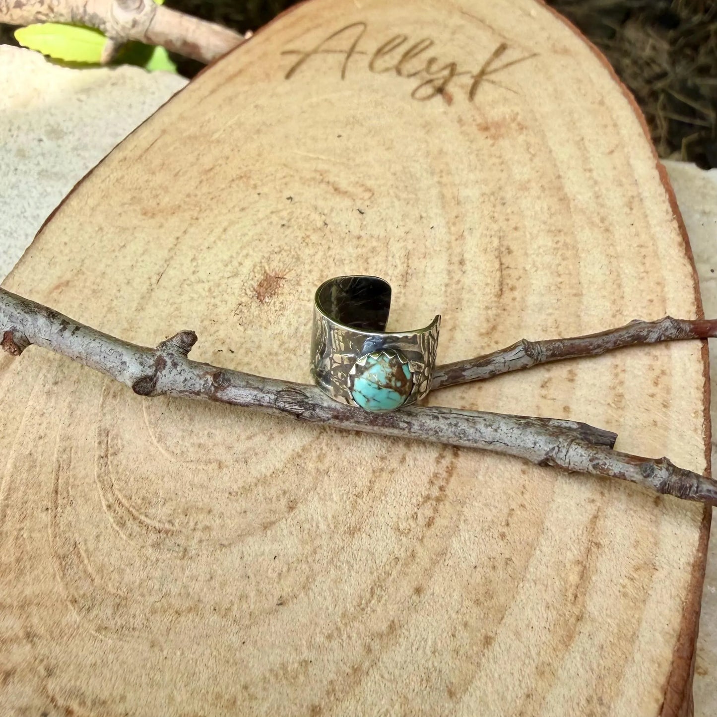 5mm Number 8 Genuine Turquoise Sterling Silver Ear Cuff | Floral Doodle Band, No-Piercing Earring