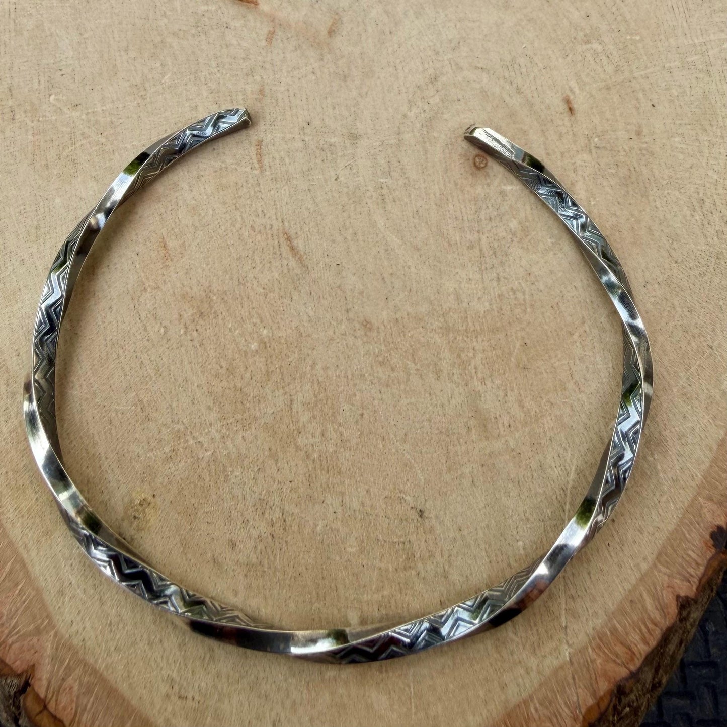 Sterling Silver Zig‑Zag Twist Cuff Bracelet • Oxidized Stacking Jewelry