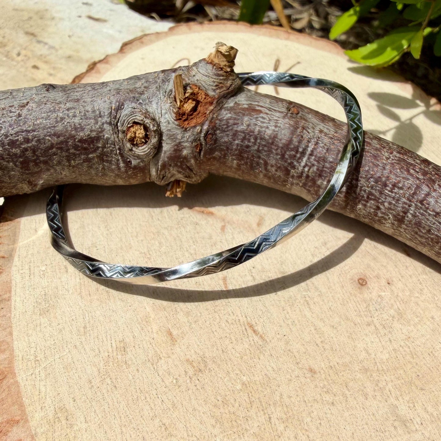 Sterling Silver Zig‑Zag Twist Cuff Bracelet • Oxidized Stacking Jewelry
