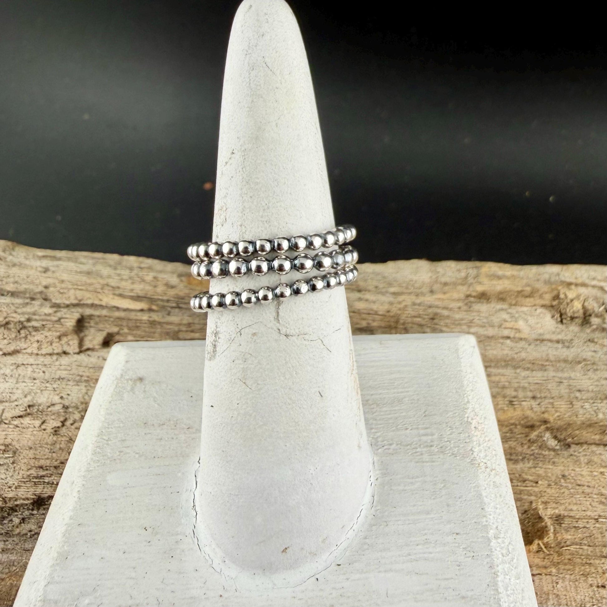 Sterling Silver Beaded Ring Stack • Set of Three • Minimalist Stacking Rings