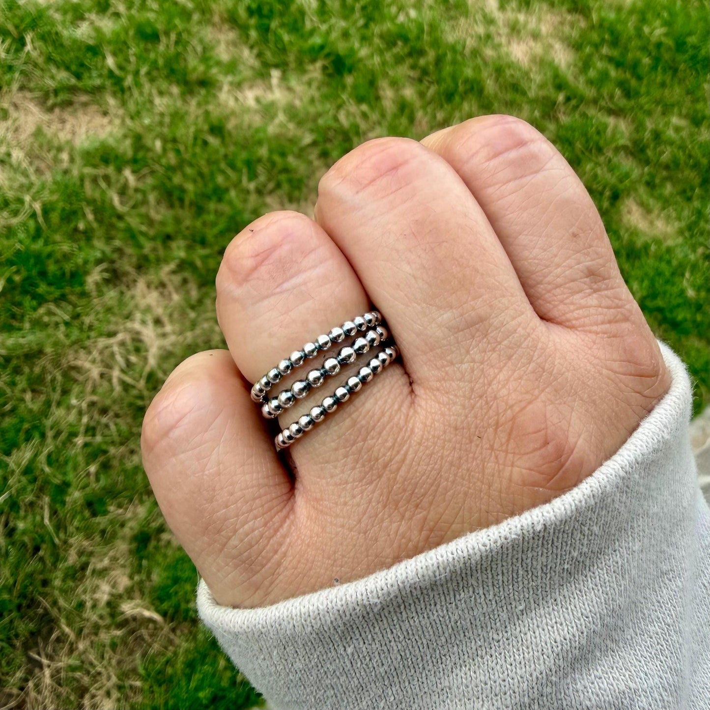 Sterling Silver Beaded Ring Stack • Set of Three • Minimalist Stacking Rings