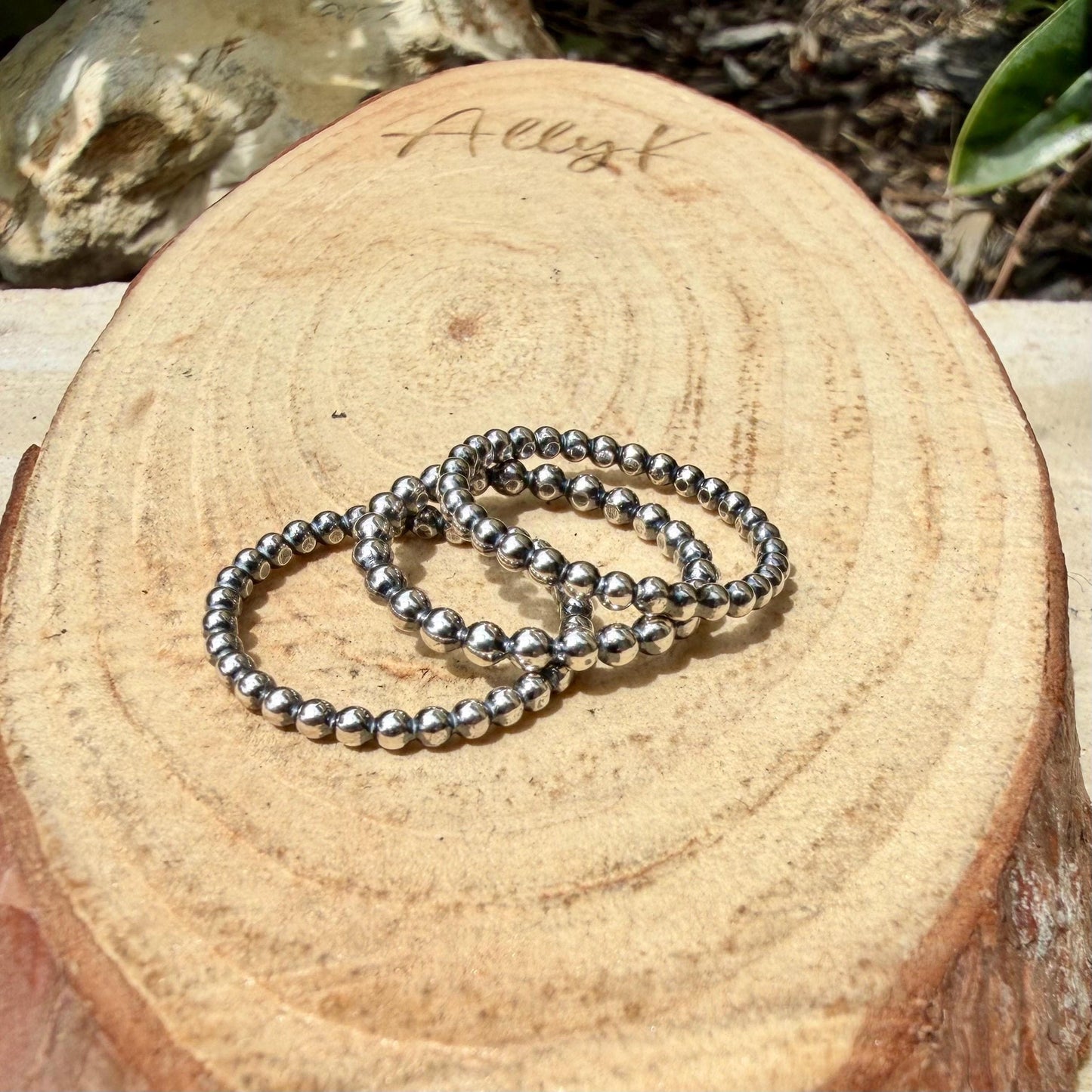 Sterling Silver Beaded Ring Stack • Set of Three • Minimalist Stacking Rings