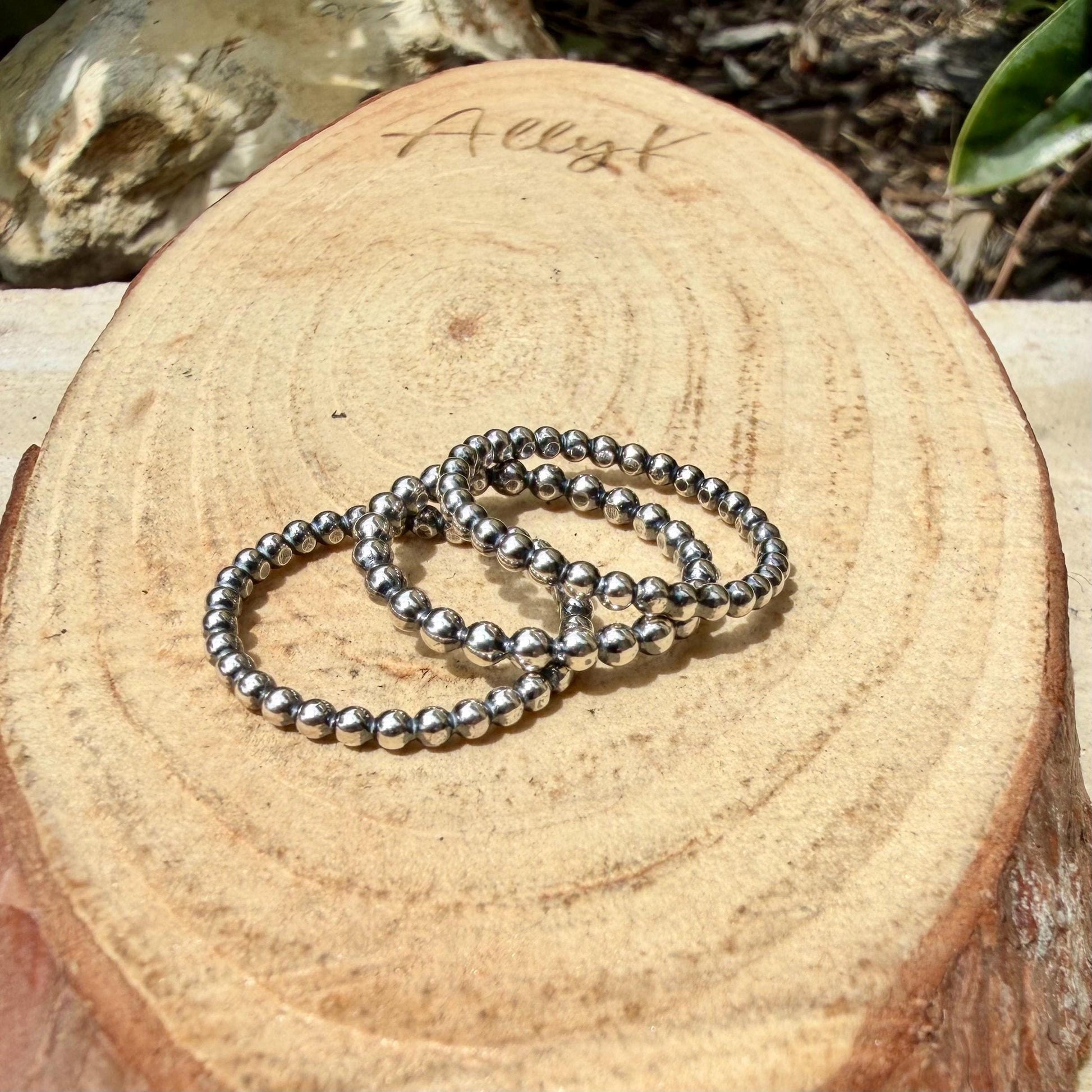 Sterling Silver Beaded Ring Stack • Set of Three • Minimalist Stacking Rings