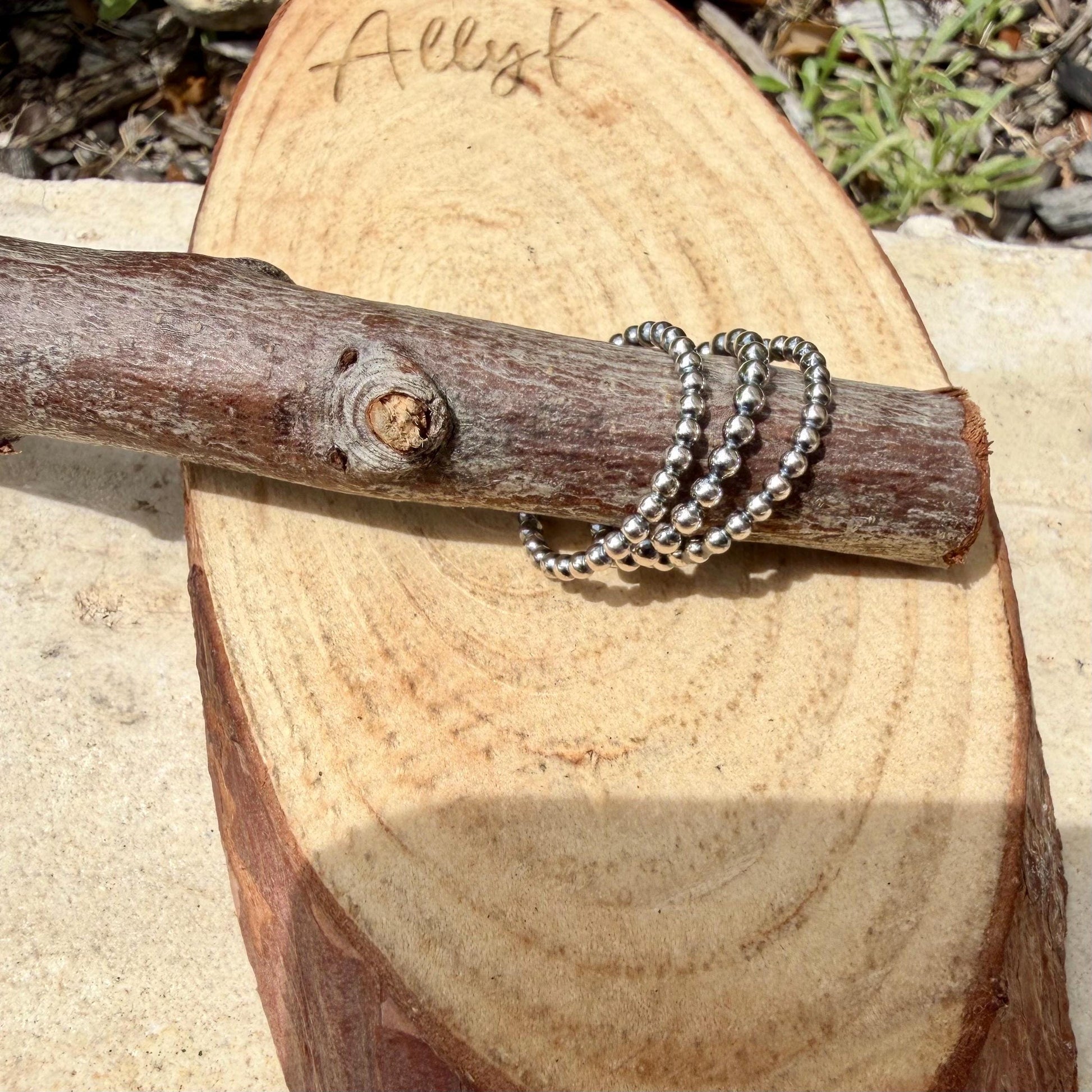 Sterling Silver Beaded Ring Stack • Set of Three • Minimalist Stacking Rings