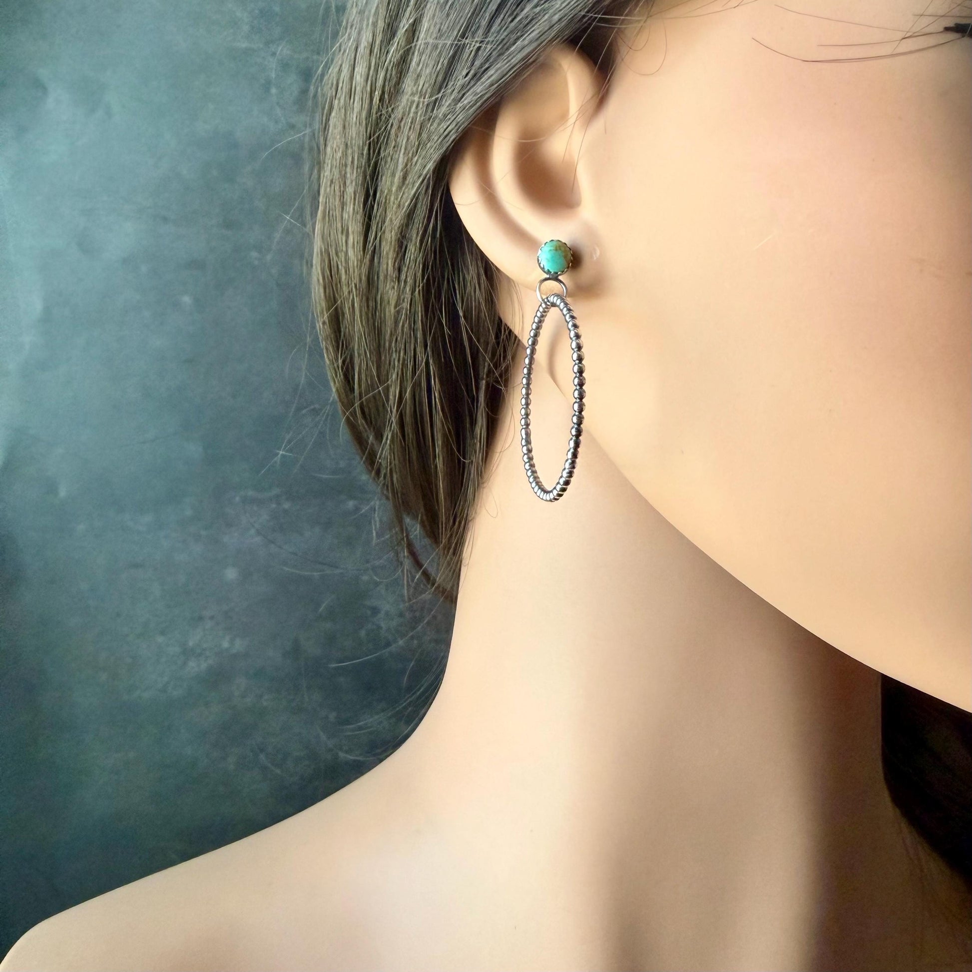 Sterling Silver Turquoise Hoop & Post Earrings • 6mm Kingman Turquoise • Custom Size