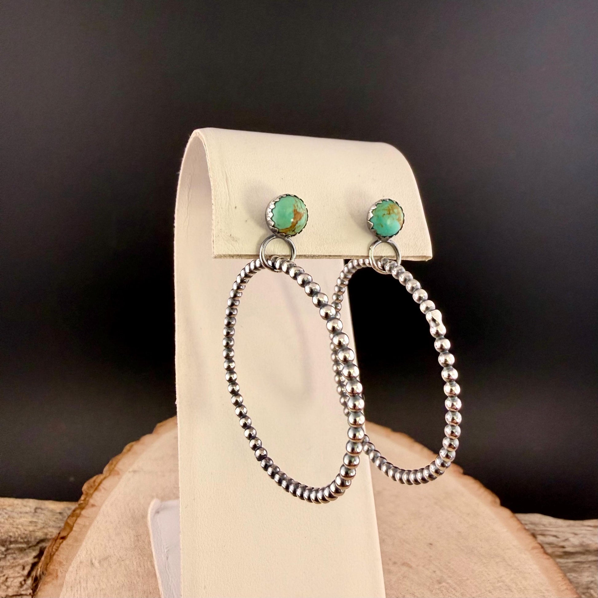 Sterling Silver Turquoise Hoop & Post Earrings • 6mm Kingman Turquoise • Custom Size