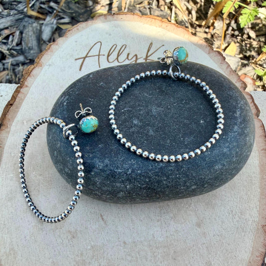 Sterling Silver Turquoise Hoop & Post Earrings • 6mm Kingman Turquoise • Custom Size