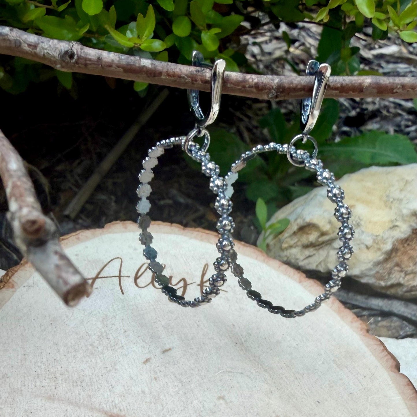 Sterling Silver Lever‑Back Hoop Earrings • Bali Berry Floral Patterned Wire • Handmade Hoops