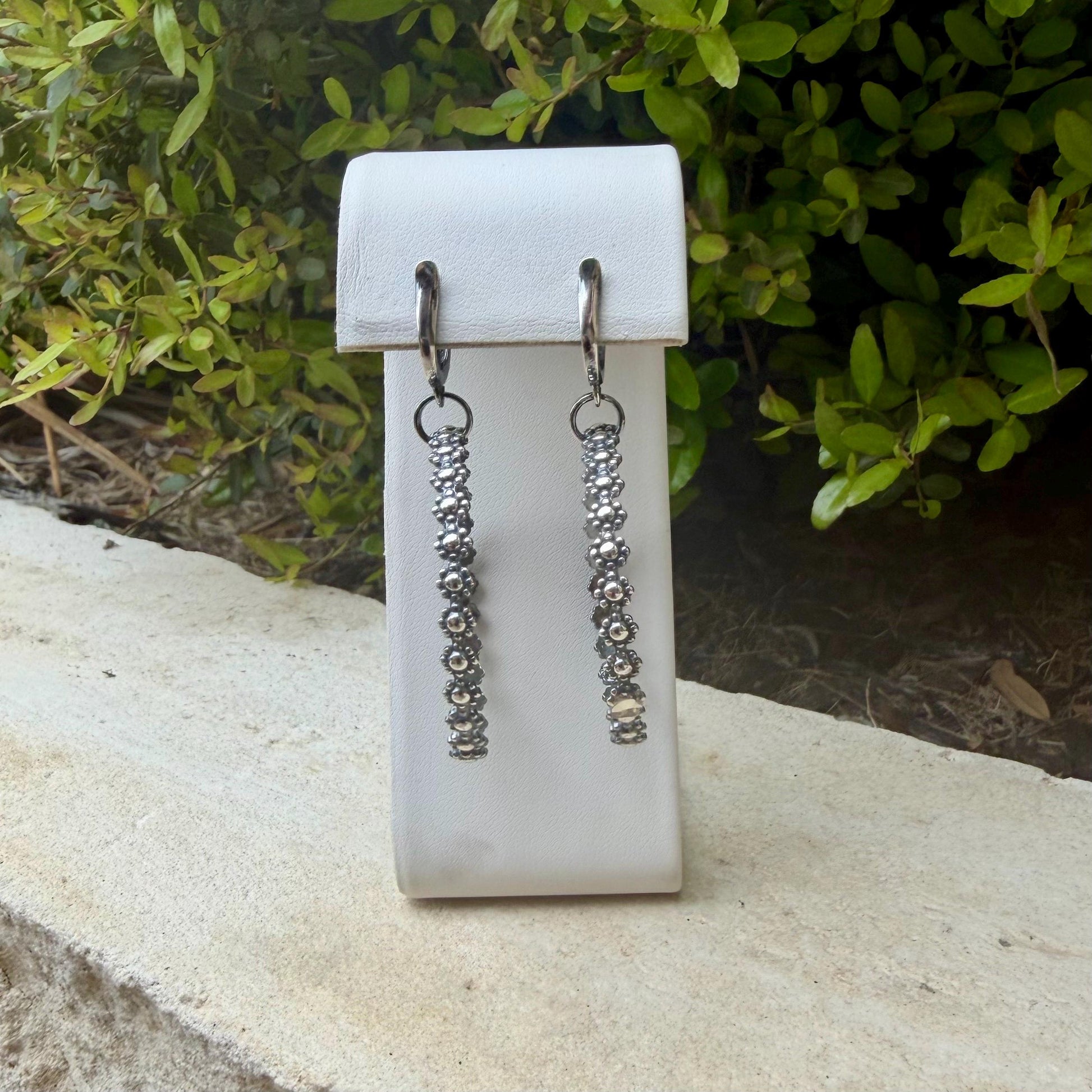 Sterling Silver Lever‑Back Hoop Earrings • Bali Berry Floral Patterned Wire • Handmade Hoops