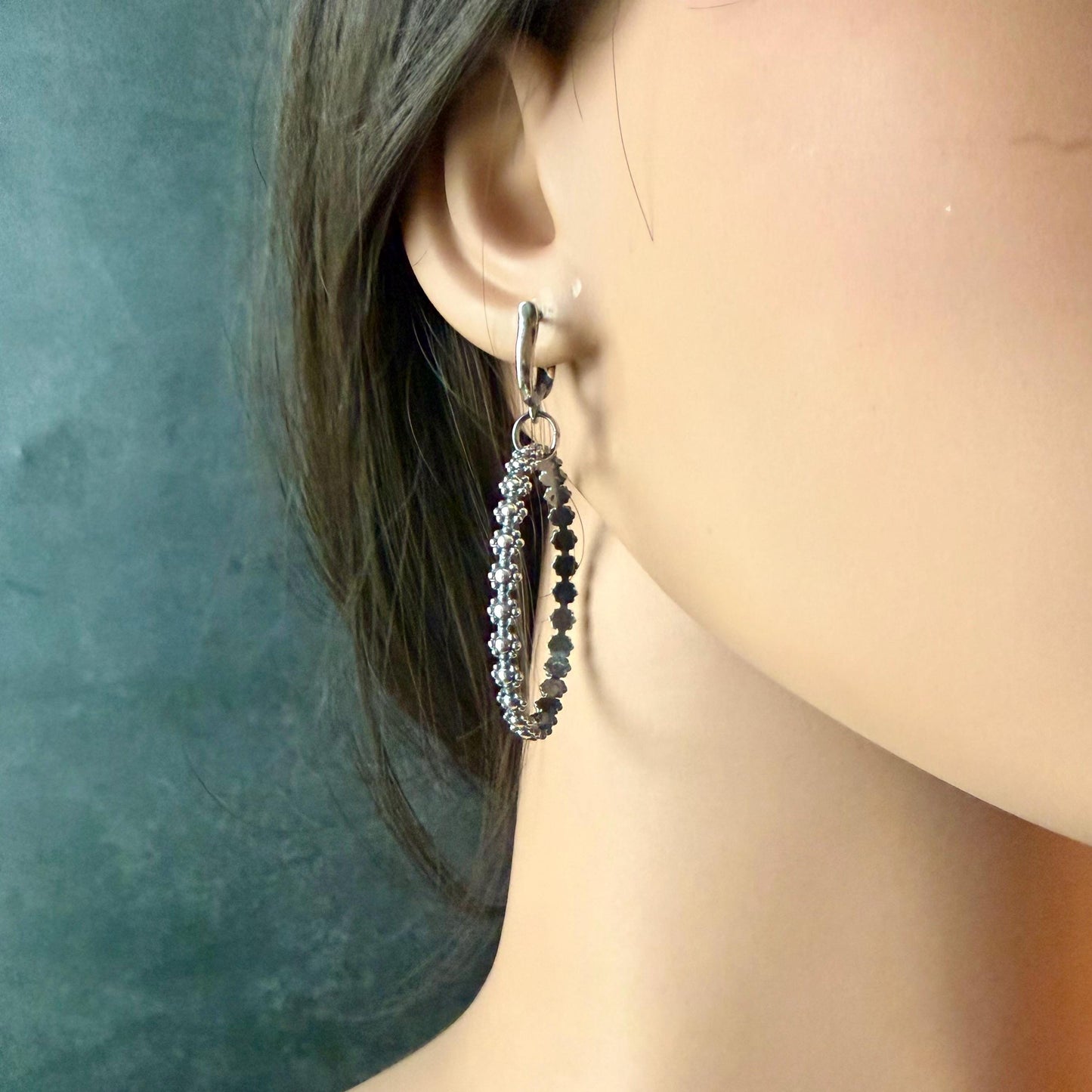 Sterling Silver Lever‑Back Hoop Earrings • Bali Berry Floral Patterned Wire • Handmade Hoops