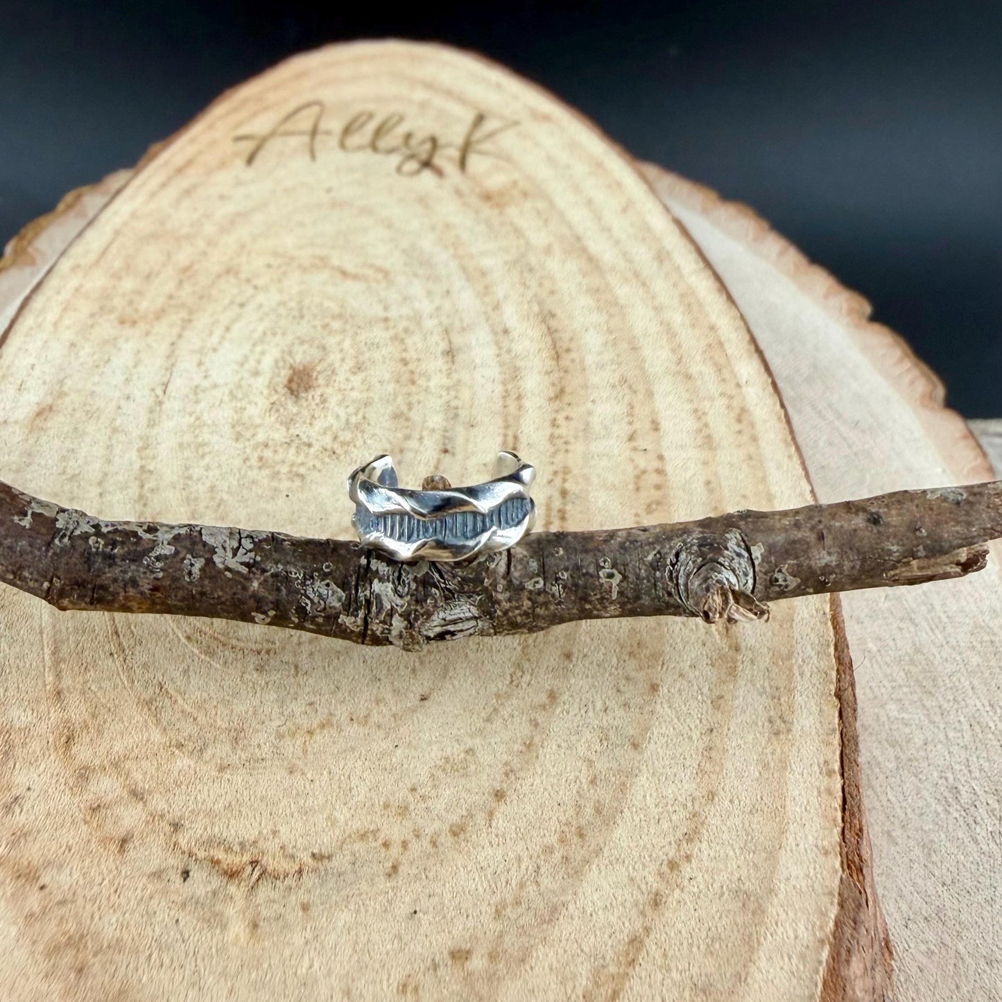 Sterling Silver Ridged Ear Cuff • Textured Conch Cuff • No Piercing