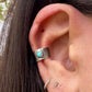 4mm Kingman Turquoise Ear Cuff • Sterling Silver Tree‑Bark Texture • Faux Conch • No Piercing