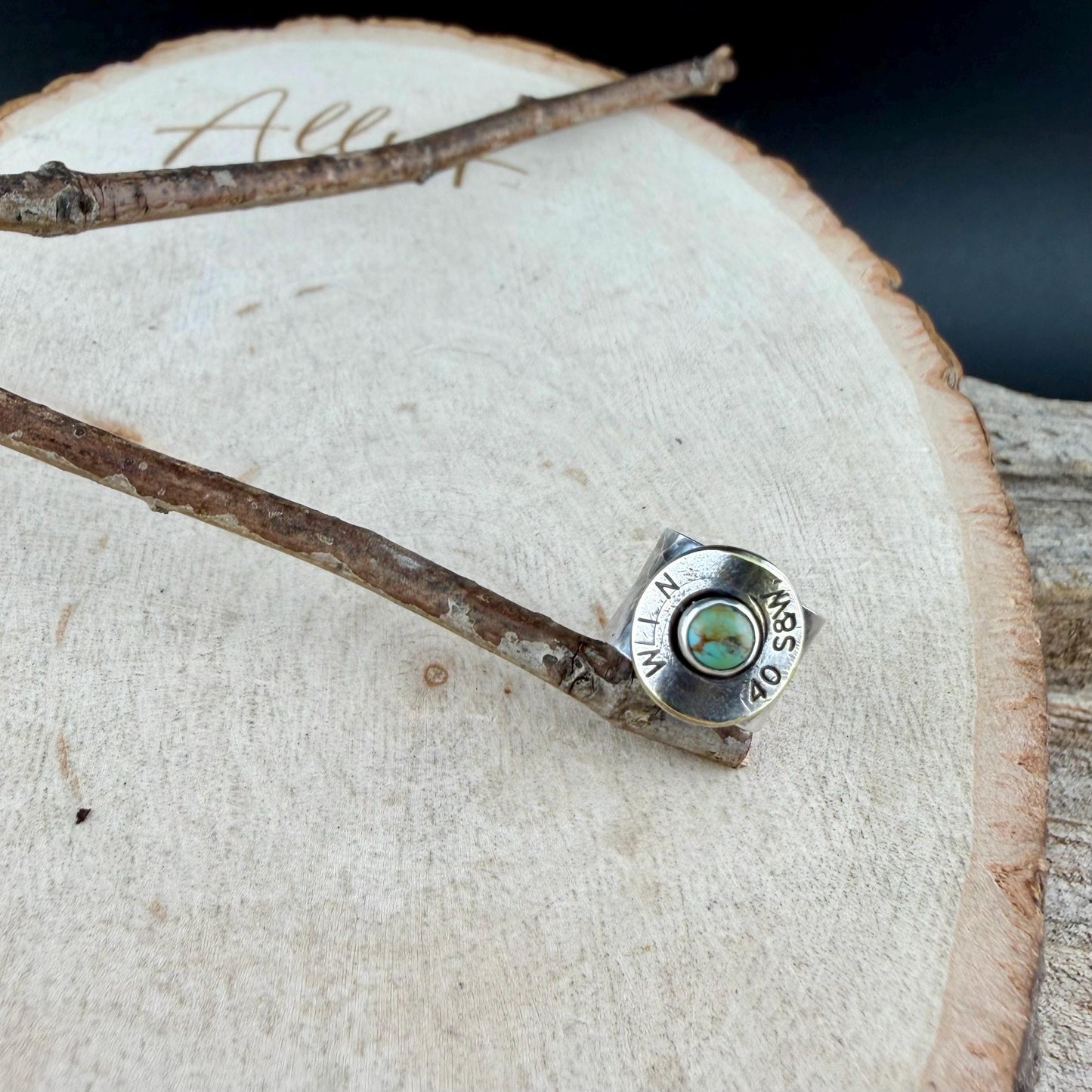 Sterling Silver Turquoise Ear Cuff • 40 Cal Bullet Slice • No‑Piercing Faux Conch