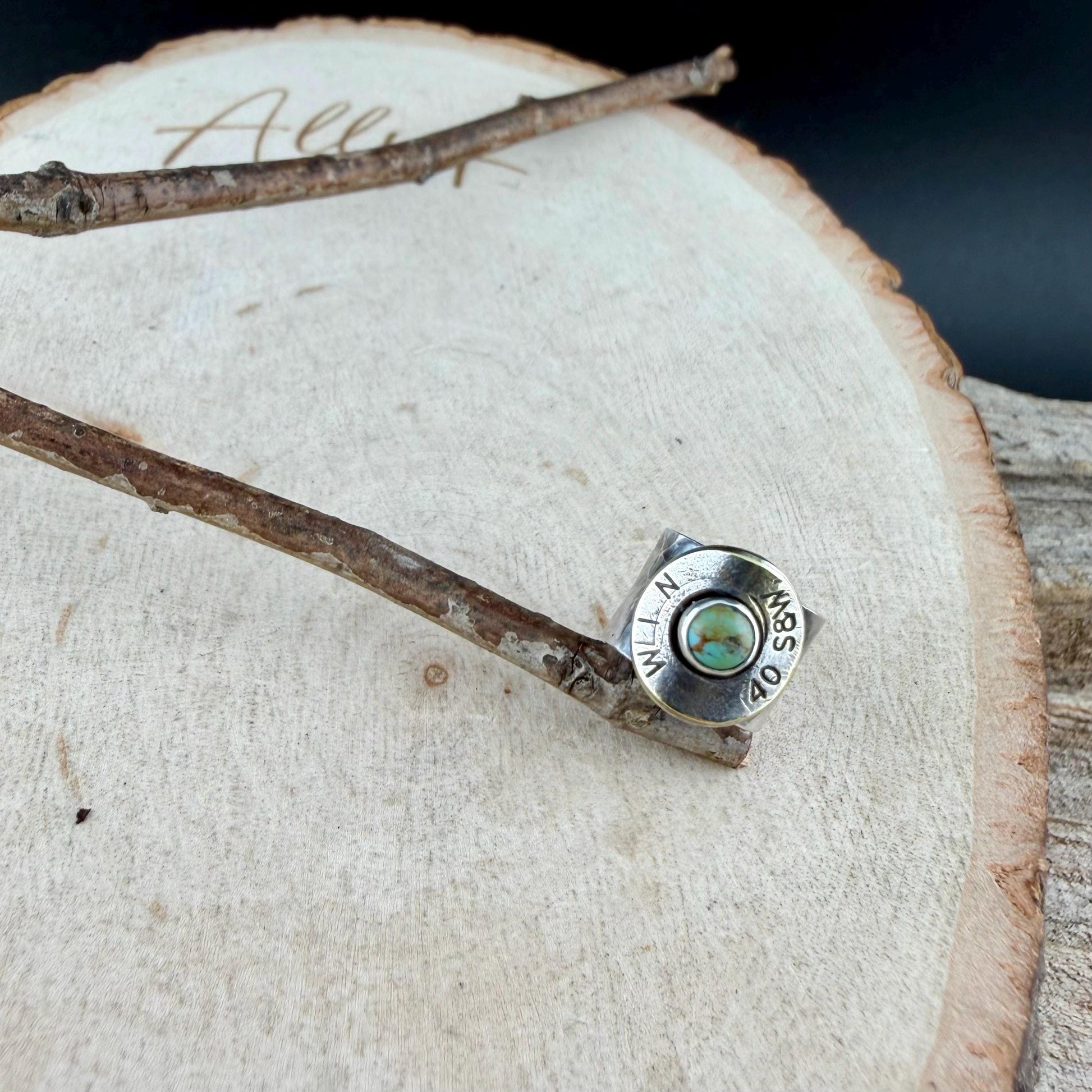 Sterling Silver Turquoise Ear Cuff • 40 Cal Bullet Slice • No‑Piercing Faux Conch