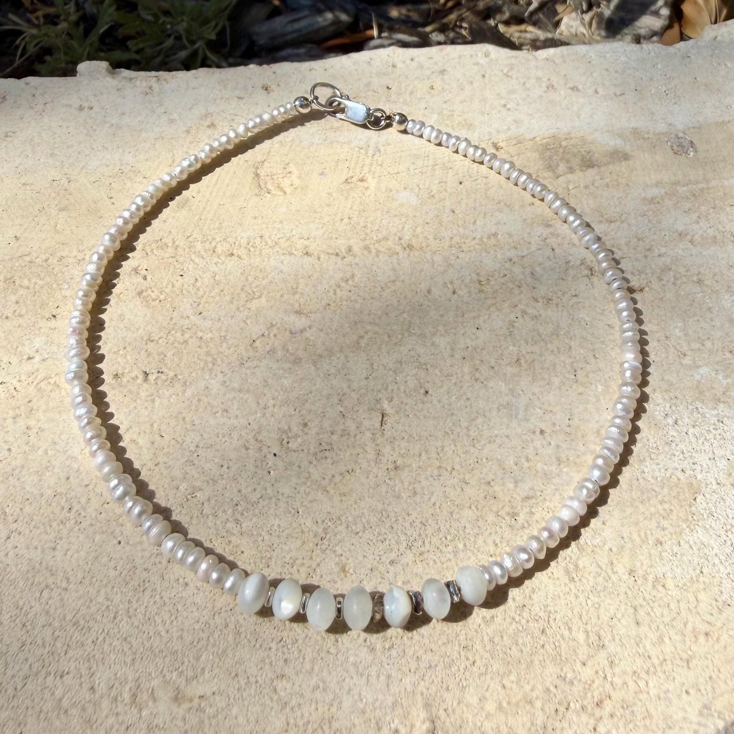 Freshwater Anklet with Mother of Pearl Accent • Sterling Silver Ankle Bracelet