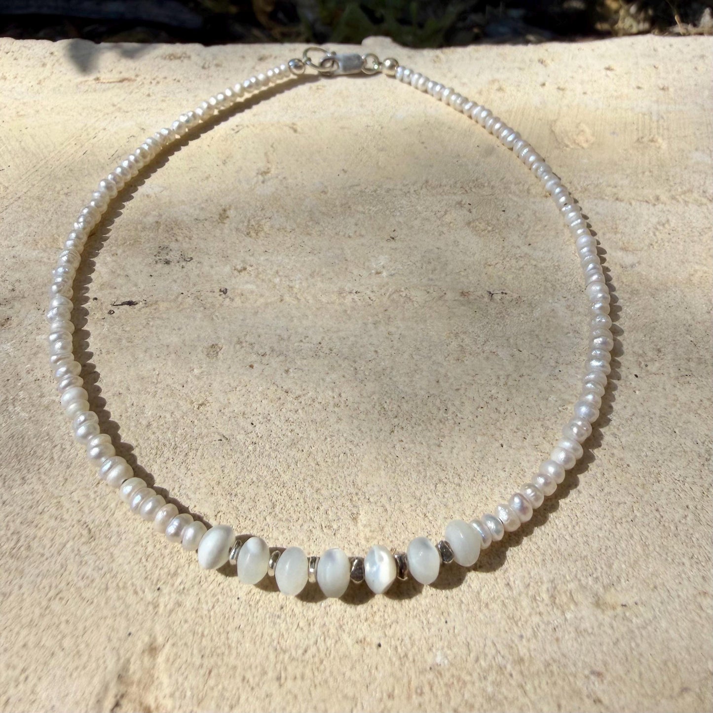 Freshwater Anklet with Mother of Pearl Accent • Sterling Silver Ankle Bracelet