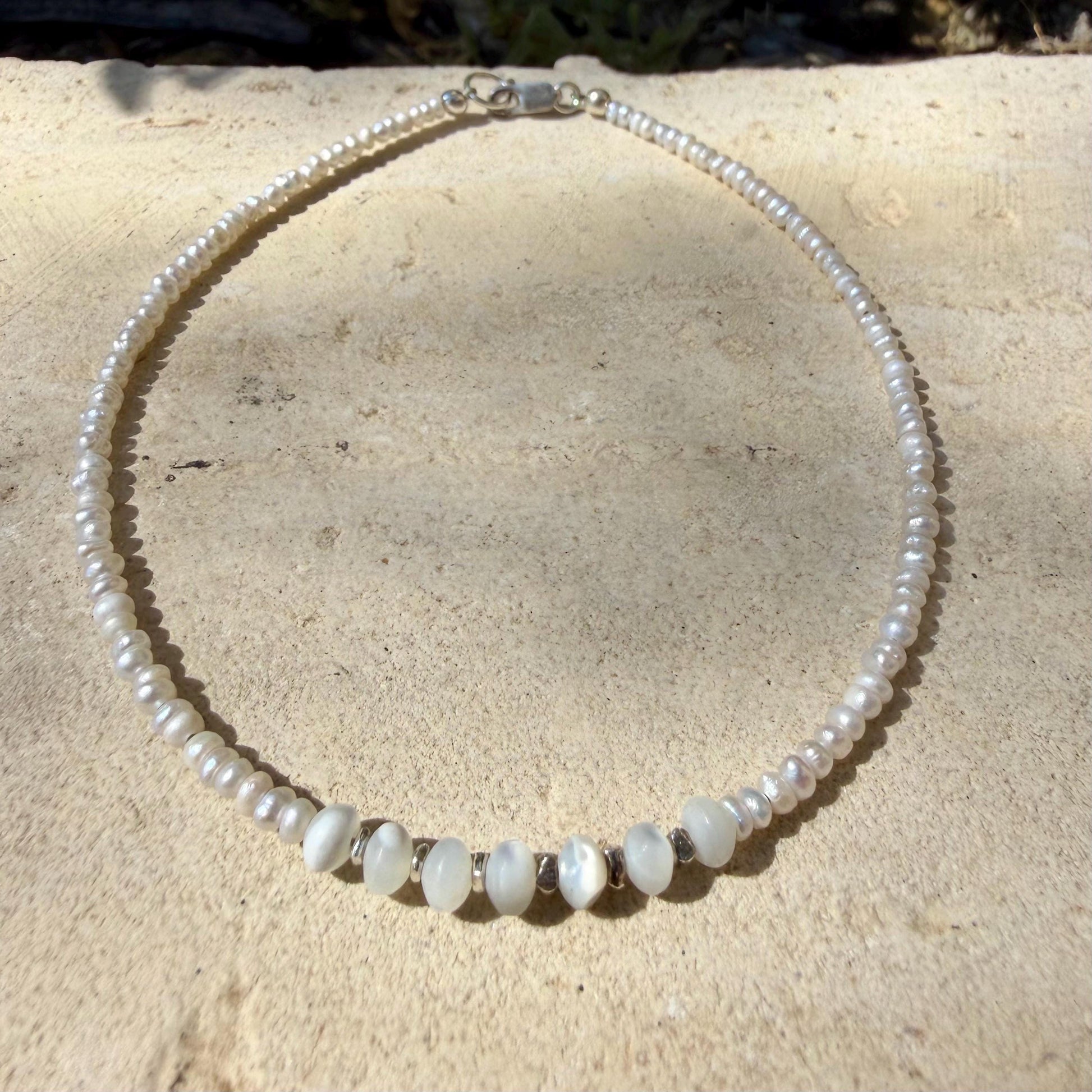 Freshwater Anklet with Mother of Pearl Accent • Sterling Silver Ankle Bracelet