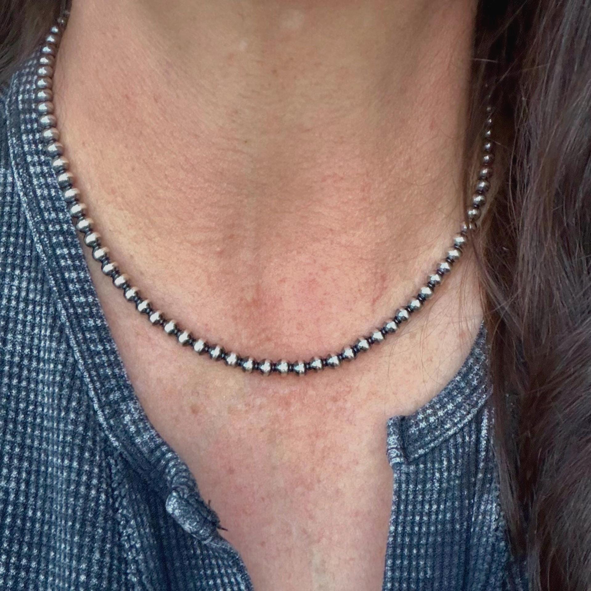 Sterling Silver 5mm Navajo Pearl Choker • Western Desert Pearl Necklace