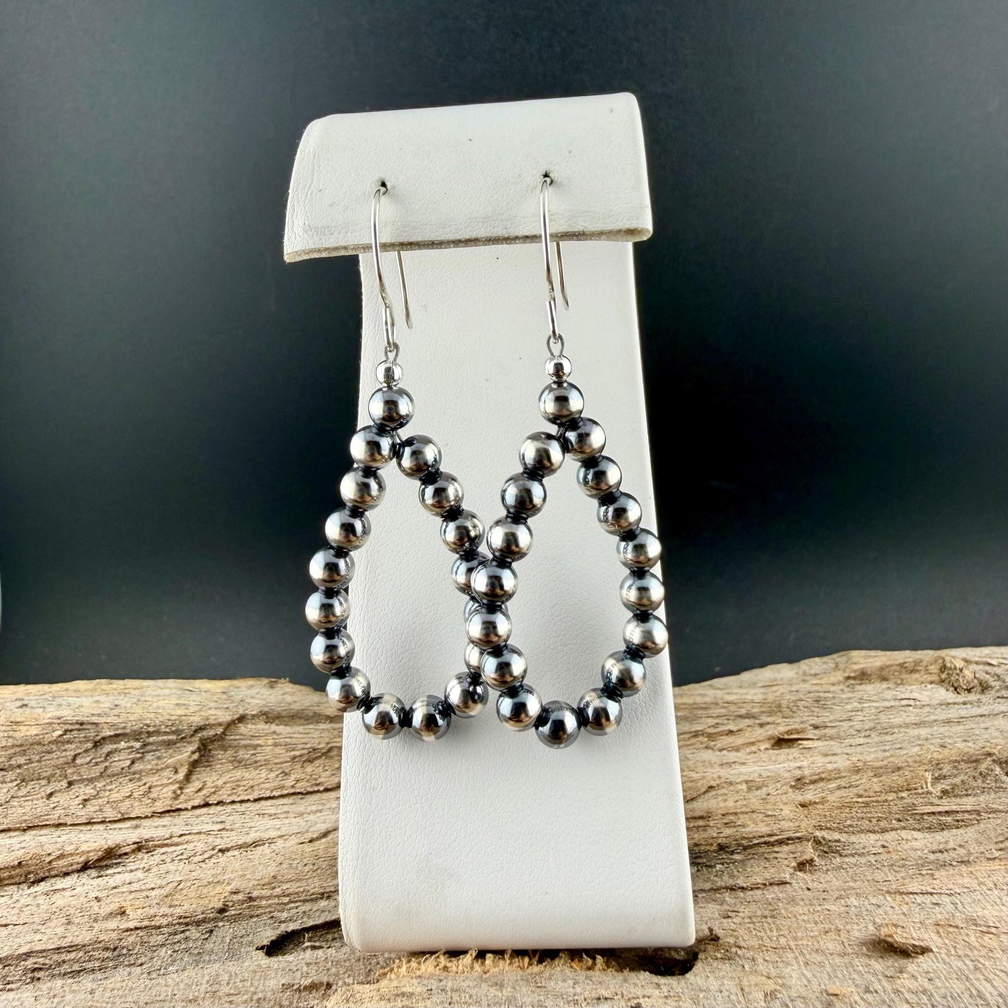 5mm Navajo Pearl Teardrop Earrings • Sterling Silver Southwestern Hoops