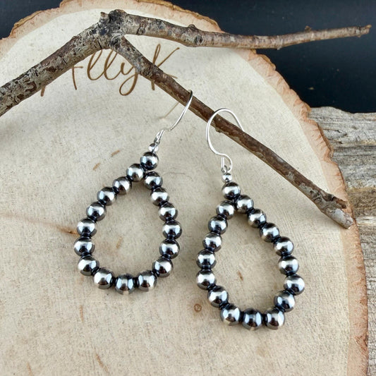 5mm Navajo Pearl Teardrop Earrings • Sterling Silver Southwestern Hoops