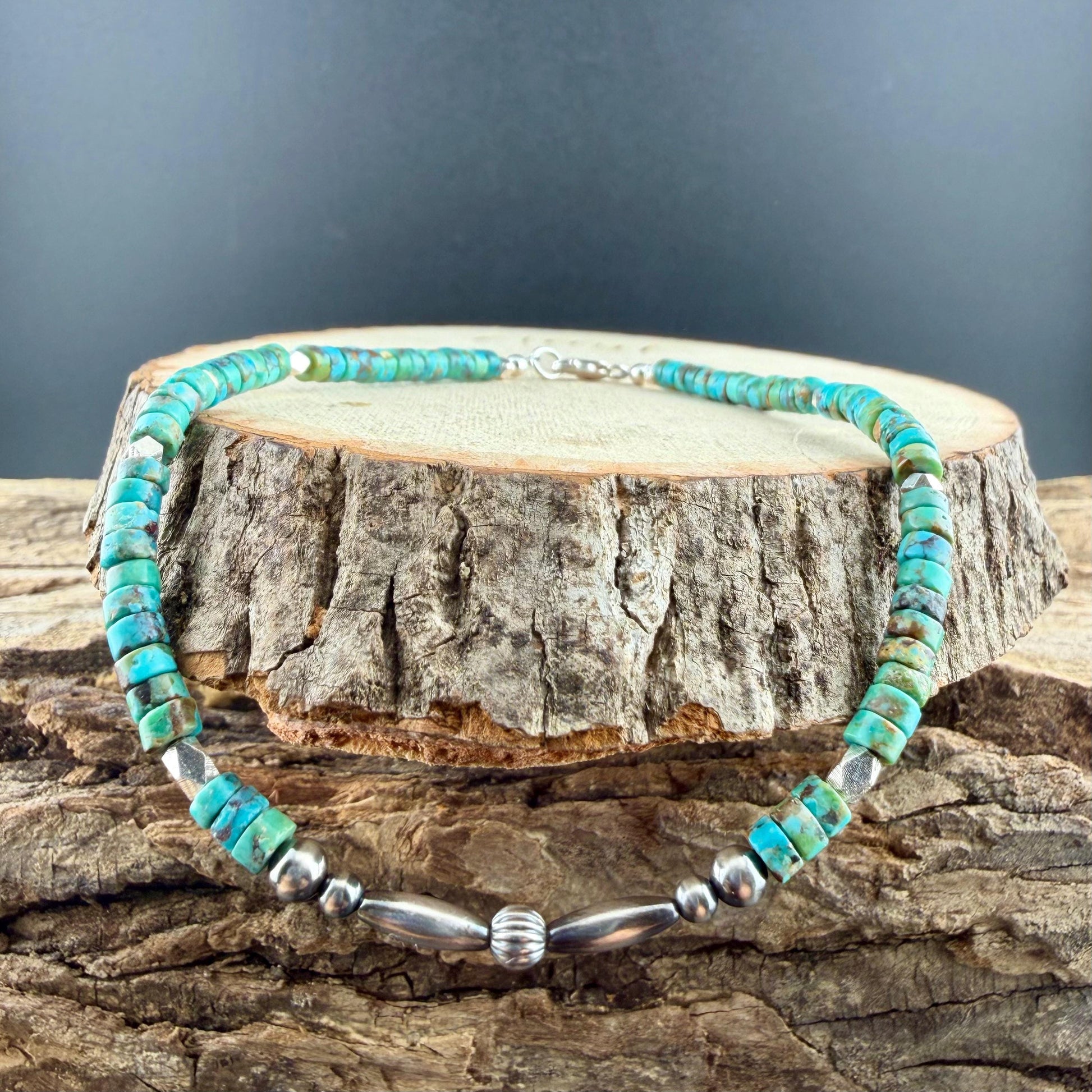 Sterling Silver Desert Pearl Anklet • Turquoise Heishi • Southwest Jewelry