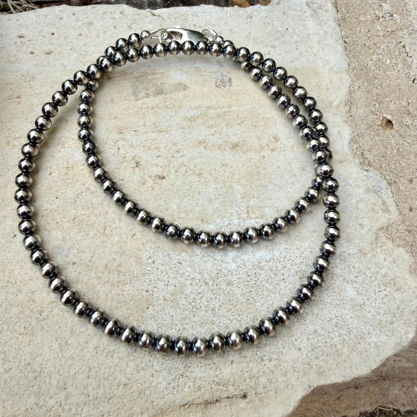 4mm Sterling Silver Desert Pearl Choker Necklace • Classic Southwestern Elegance