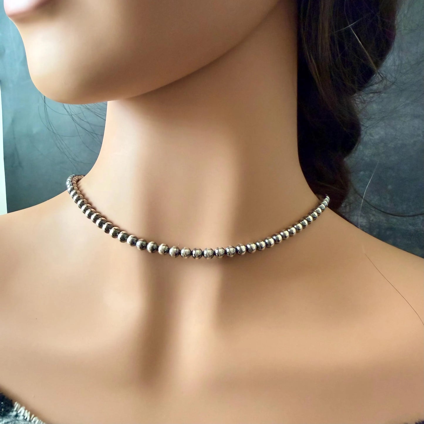 5mm Sterling Silver Desert Pearl Choker Necklace • Classic Southwestern Elegance