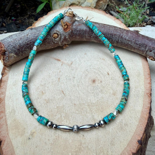 Sterling Silver Desert Pearl Anklet • Turquoise Heishi • Southwest Jewelry