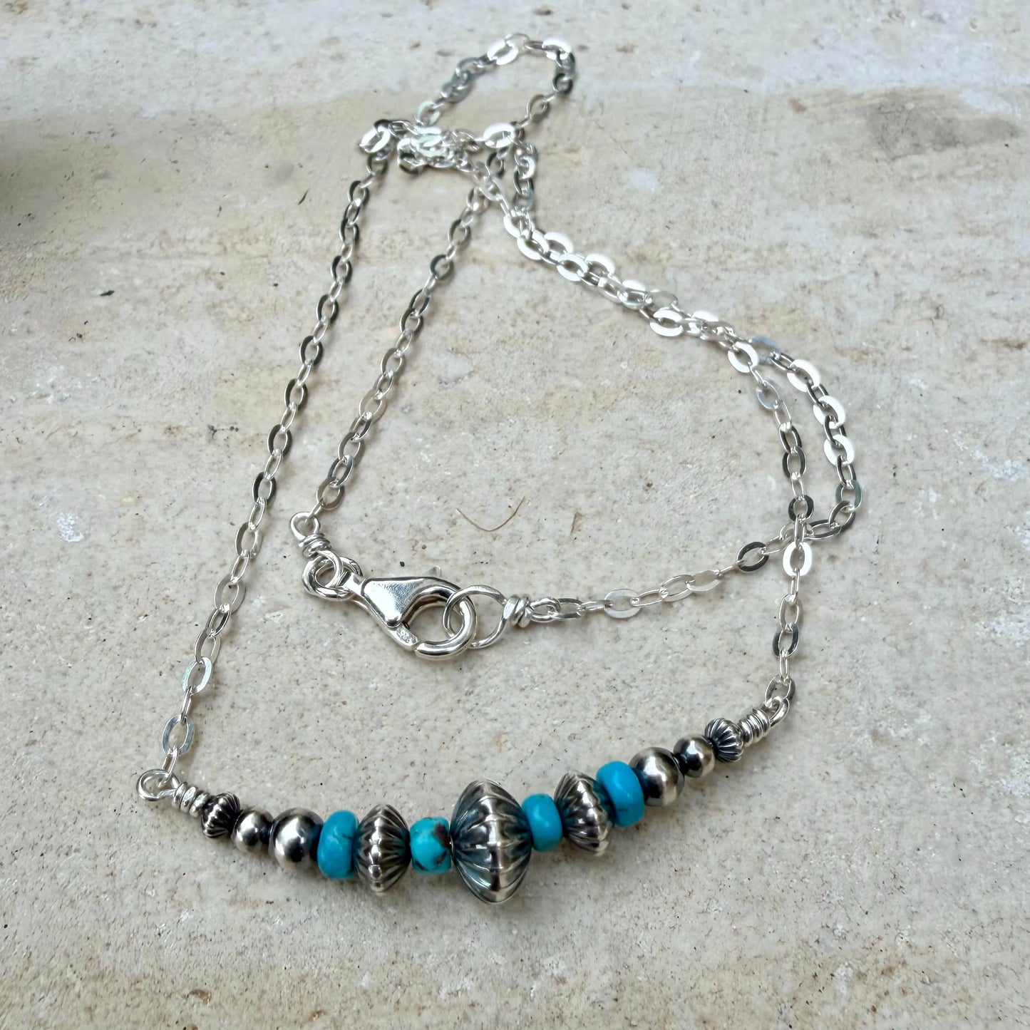 Arizona Turquoise Bar Necklace with Desert Pearls | Sterling Silver Southwestern Jewelry