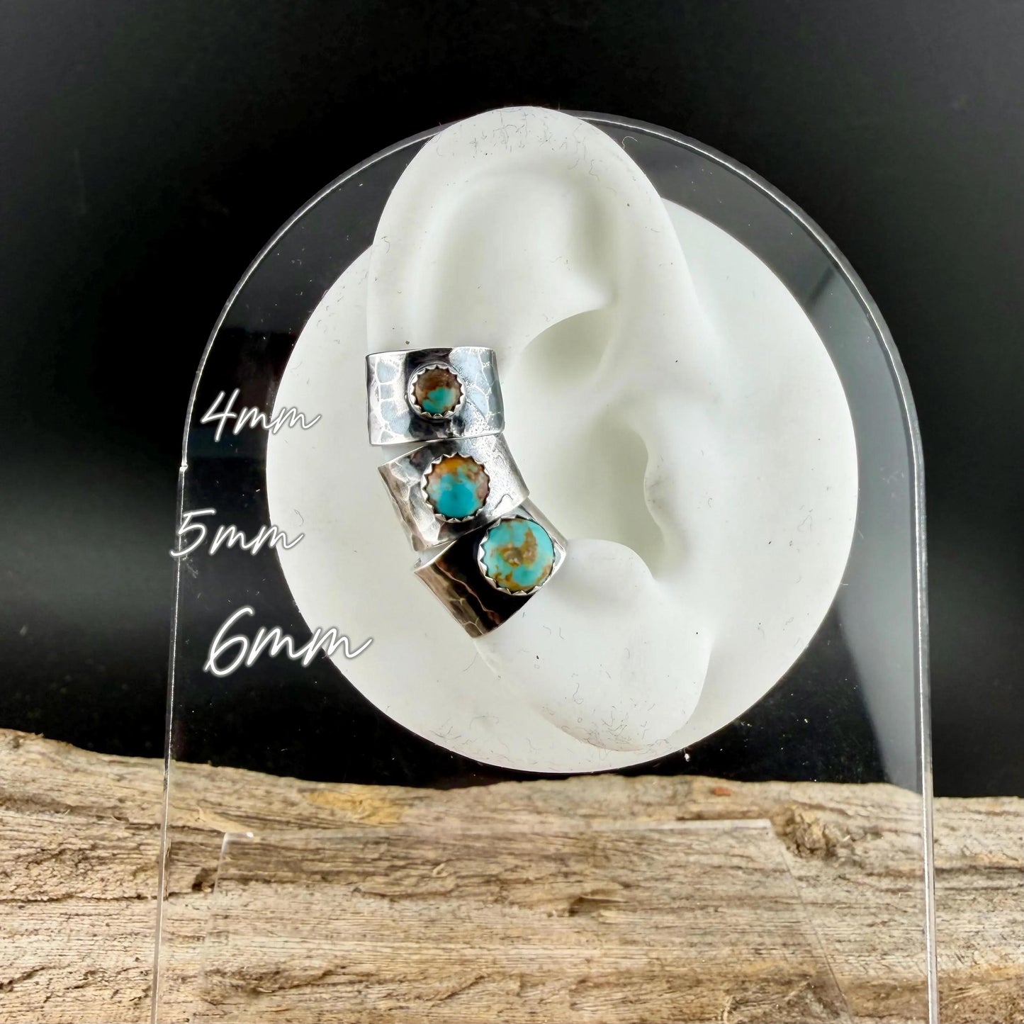 Genuine Turquoise Ear Cuff 4mm–6mm • Sterling Silver Faux Conch • No Piercing Needed
