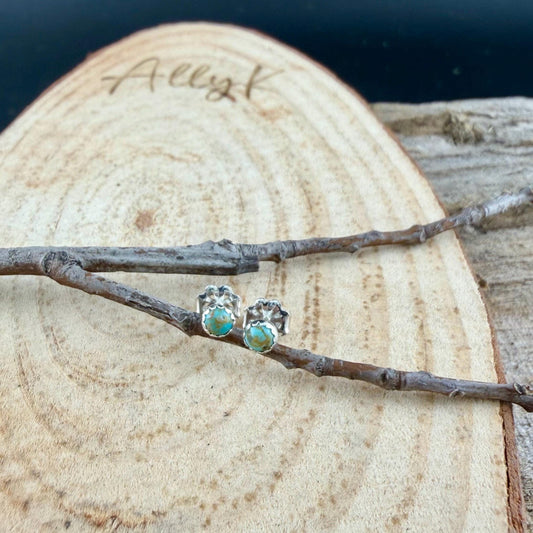 3mm Kingman Turquoise Stud Earrings • Sterling Silver • Tiny Blue Green Turquoise Studs