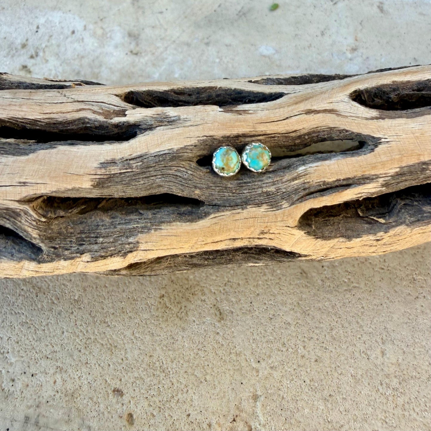 3mm Kingman Turquoise Stud Earrings • Sterling Silver • Tiny Blue Green Turquoise Studs