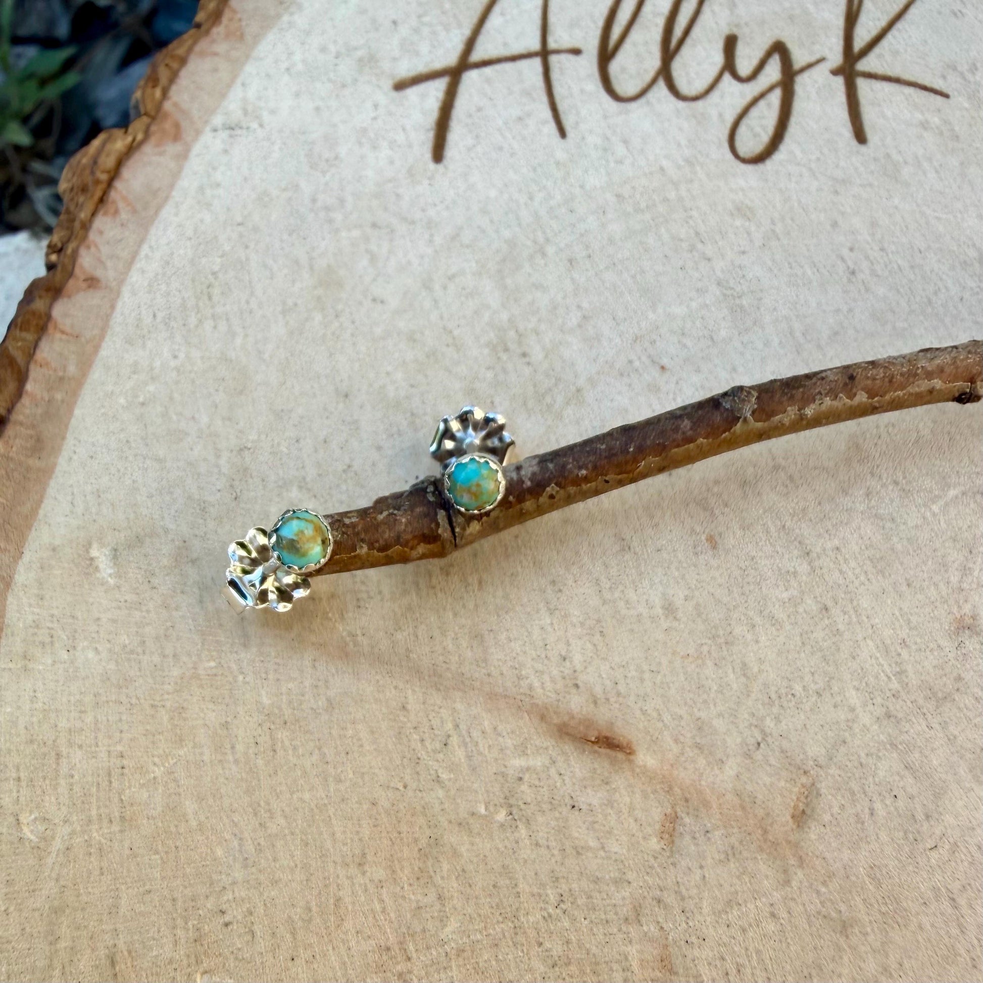 3mm Kingman Turquoise Stud Earrings • Sterling Silver • Tiny Blue Green Turquoise Studs